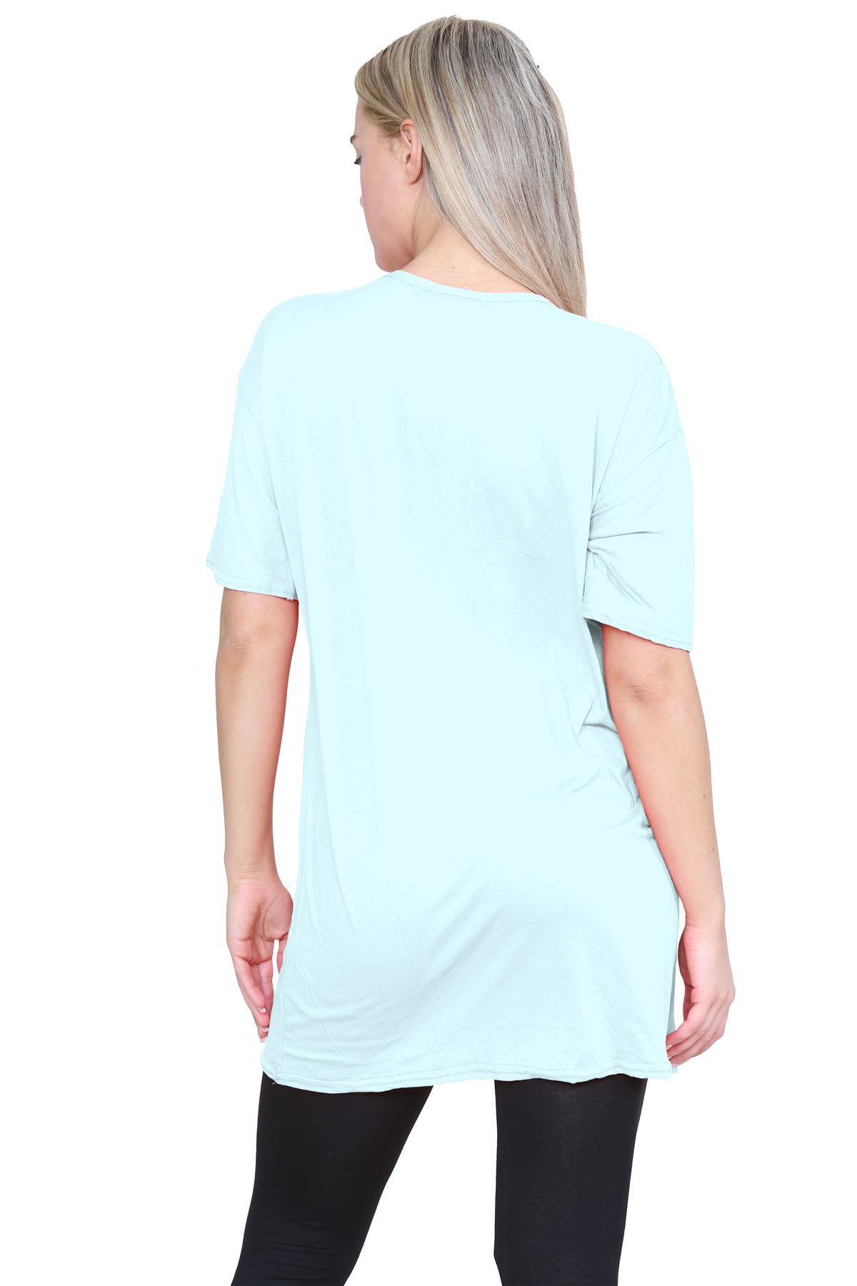 Ladies Oversized T-Shirt Dress Longline Top Plain Baggy Short Sleeve Tunic Dress - Picture 145 of 150