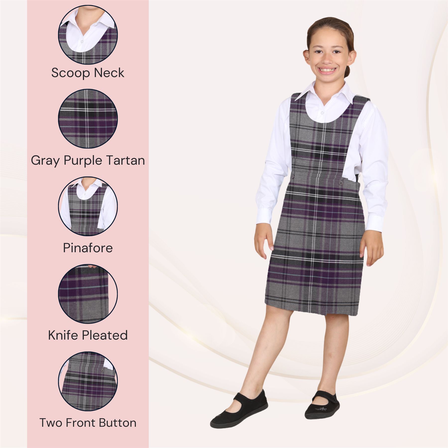 Niñas Babero Delantal Tartán Vestido Envolvente Cuchillo Plisado Uniforme Escolar Paquete de 2 - Imagen 40 de 64
