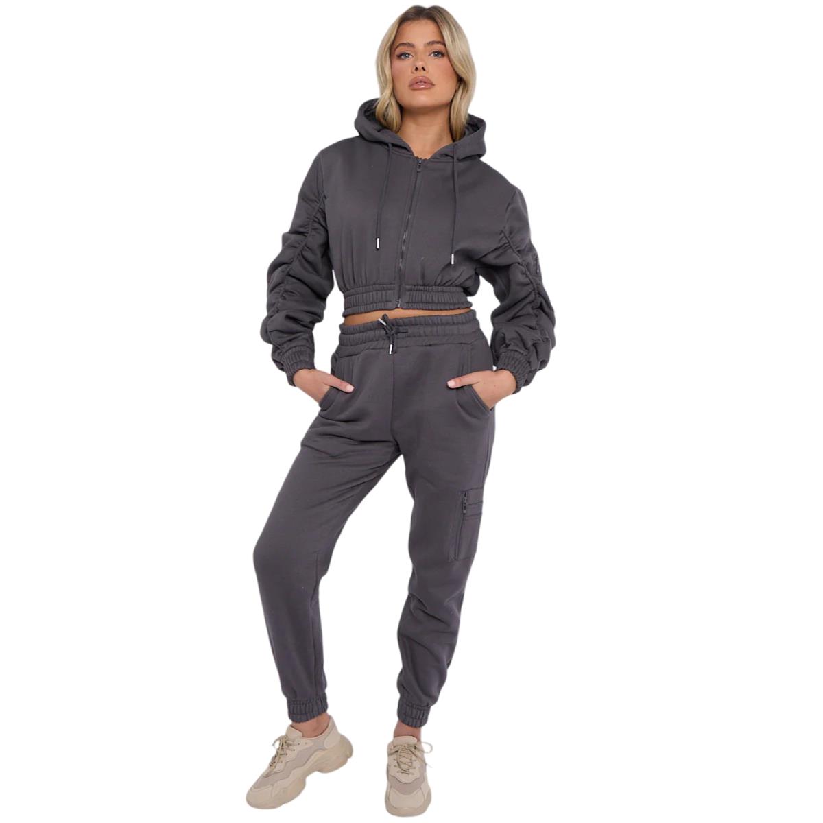 Damas Traje de chándal 2 piezas Juego de salón Mangas fruncidas Sudadera con capucha recortadas Ropa de salón - Imagen 20 de 44
