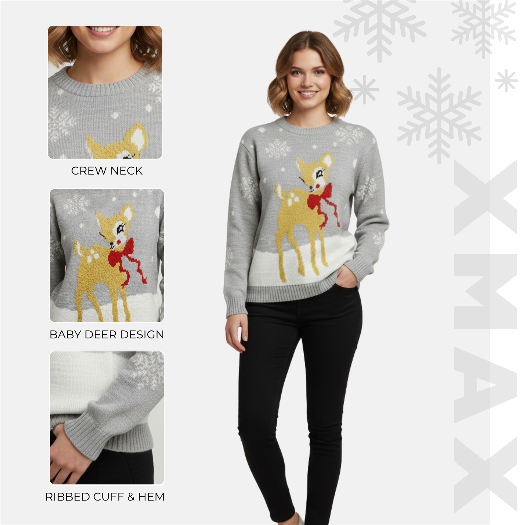 Christmas Baby Deer Jumper Womens Girls Knit Novelty Unisex Xmas Party Sweater - Picture 23 of 37