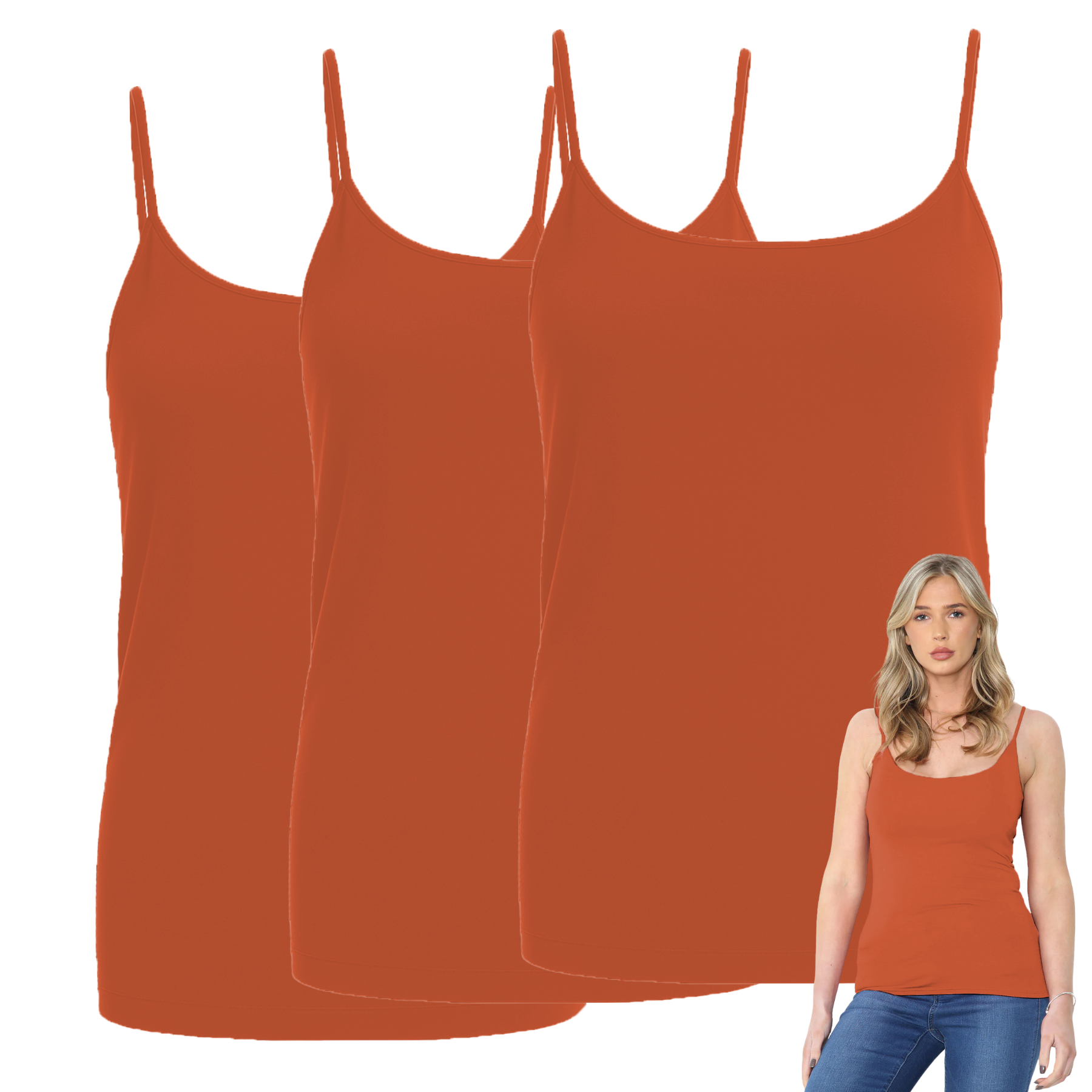 Womens Bodycon Cami Strappy Tank Top Plain Summer Activewear Vest Top, Pack of 3 - Picture 162 of 221