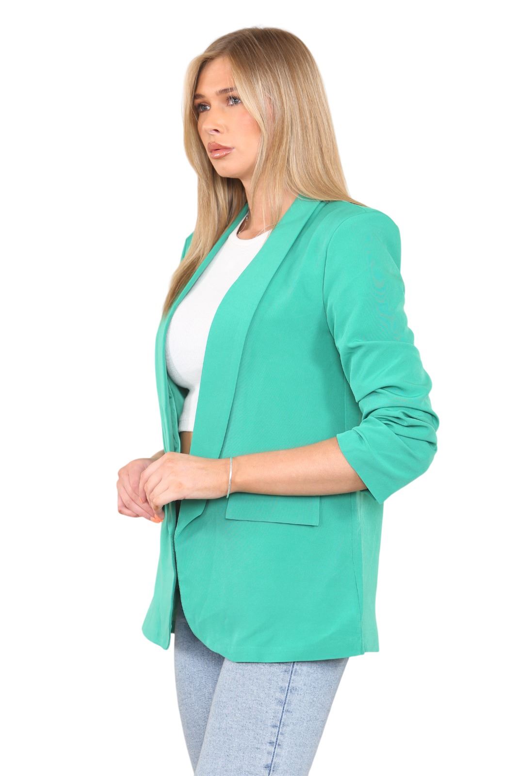 Blazer de manga acanalada para damas totalmente forrado cuello liso informal chaqueta de oficina top - Imagen 26 de 97