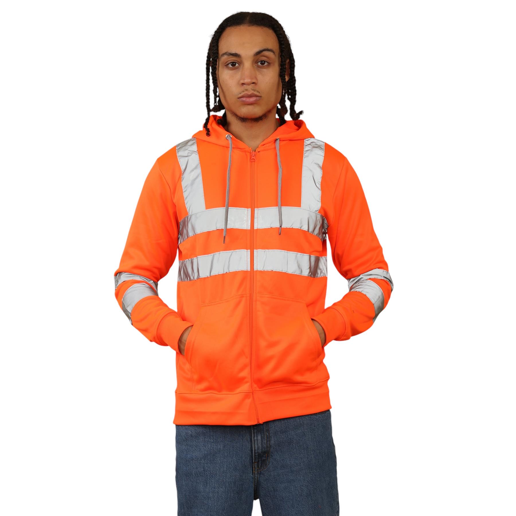 Nuevo Para Hombres Alta Visibilidad Sudadera con Capucha Visibilidad Cremallera Polar Trabajo Sudadera con Capucha Chaqueta - Imagen 6 de 21