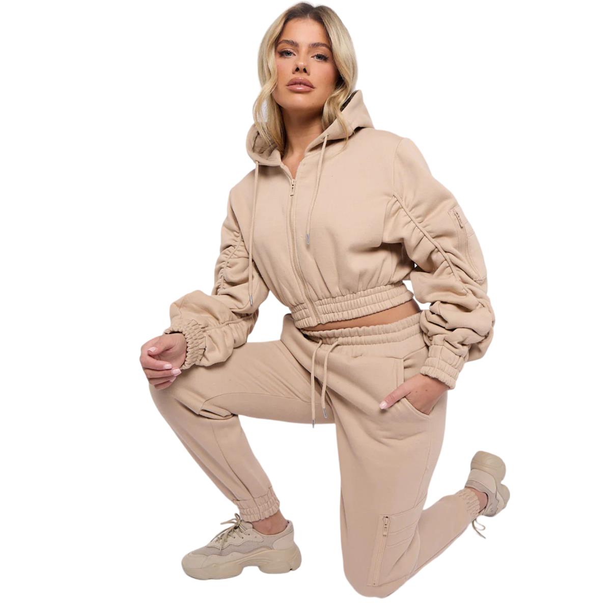 Damas Traje de chándal 2 piezas Juego de salón Mangas fruncidas Sudadera con capucha recortadas Ropa de salón - Imagen 43 de 44