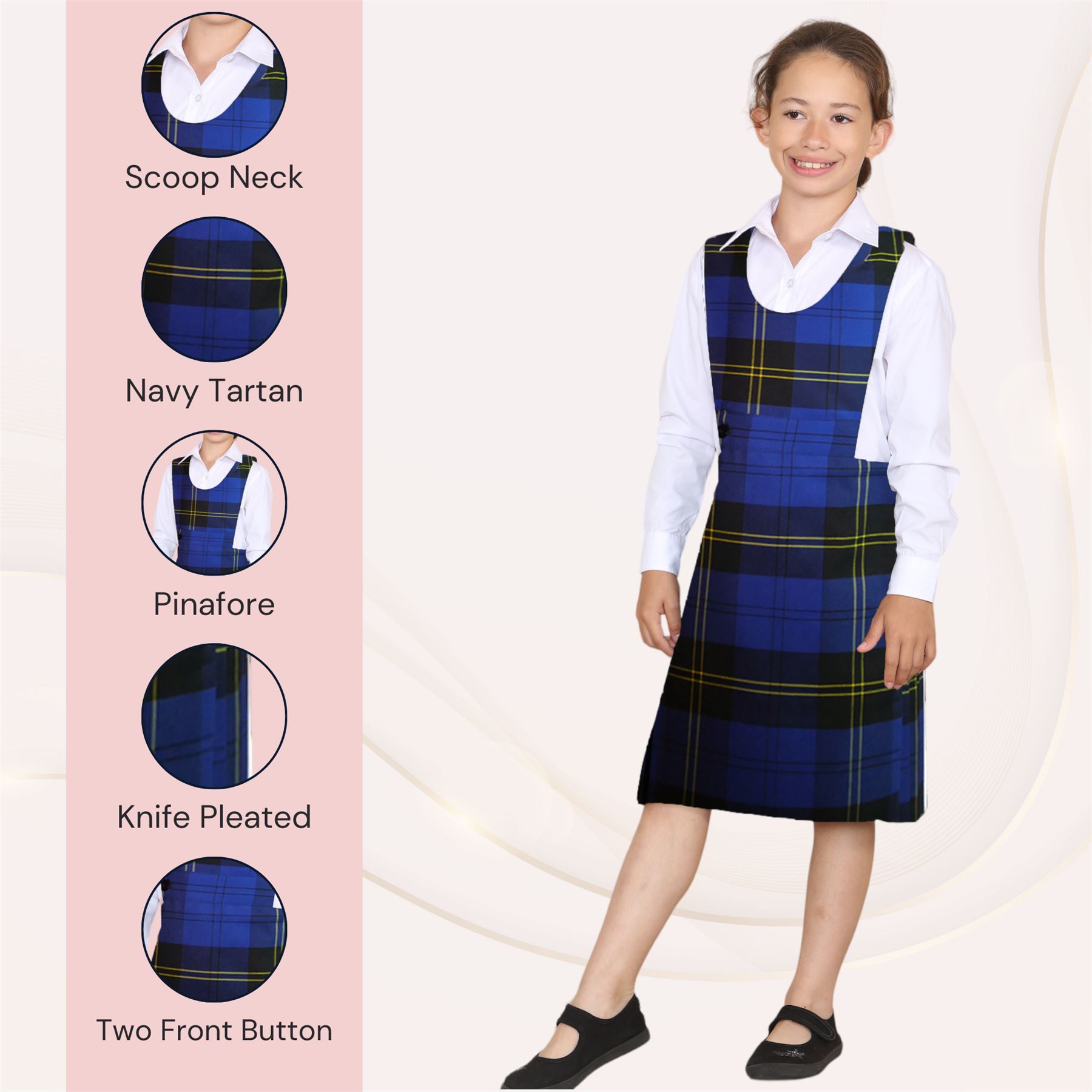 Niñas Babero Delantal Tartán Vestido Envolvente Cuchillo Plisado Uniforme Escolar Paquete de 2 - Imagen 47 de 64