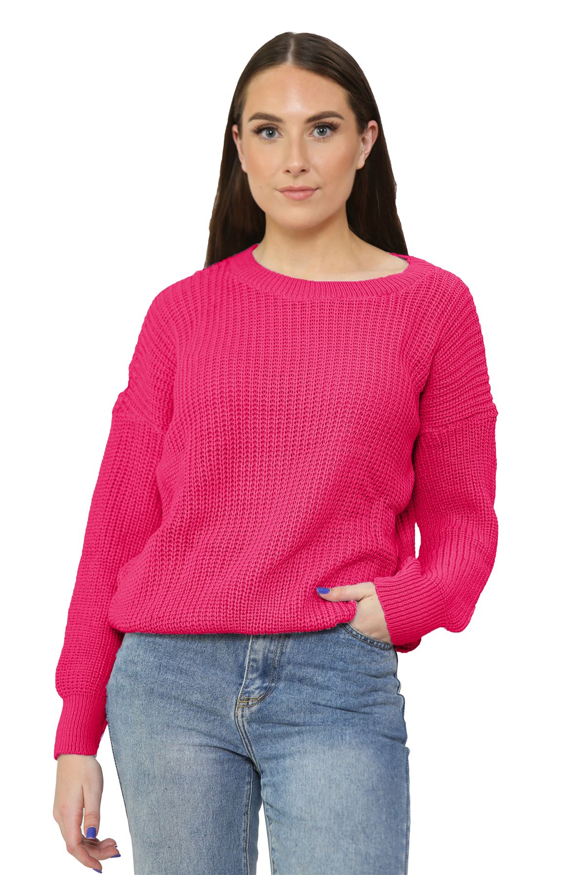 Ladies Chunky Knitted Baggy Jumper Long Sleeve Casual Basic Pullover
