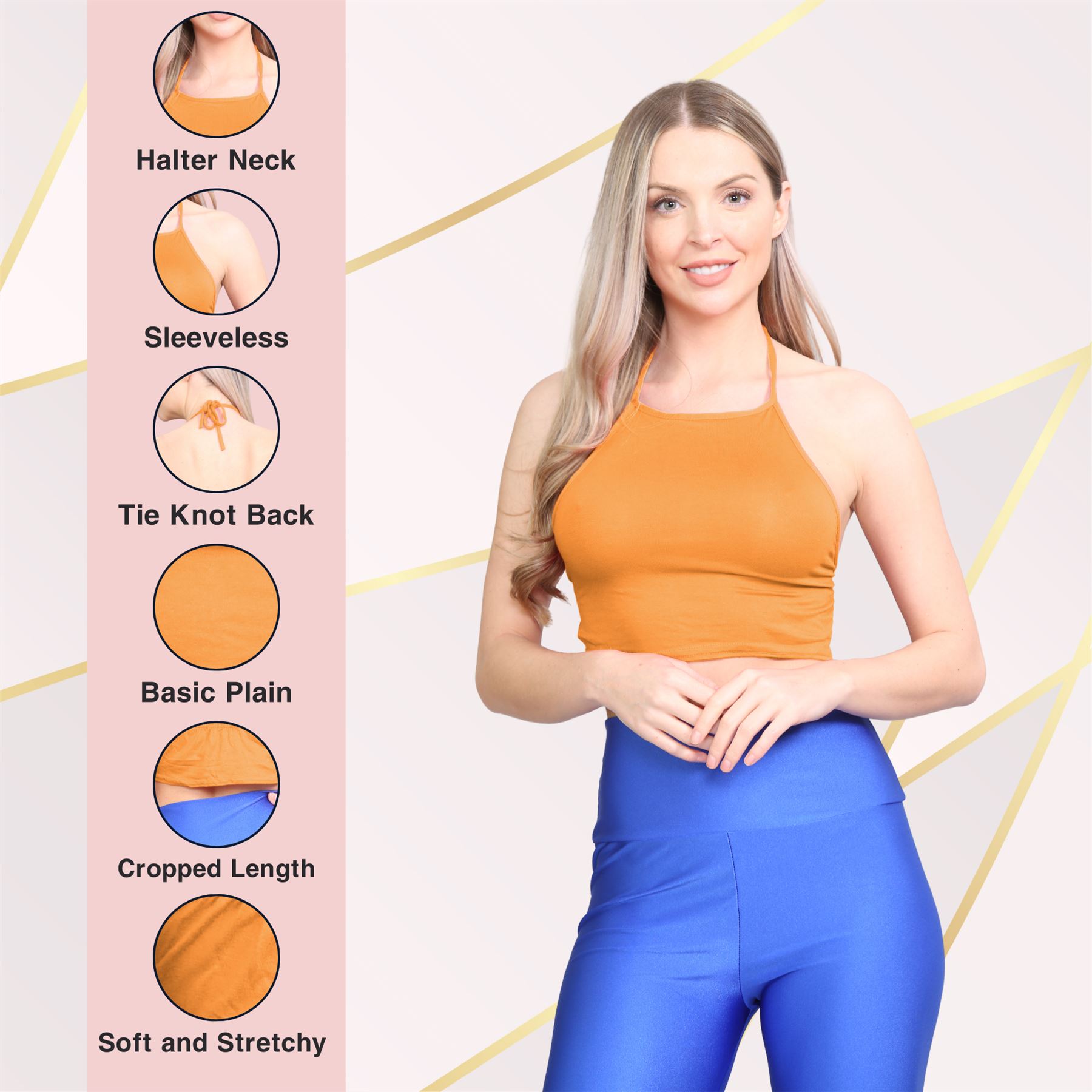 Halter Neck Crop Top Womens Vest Top Plain Tie Knot Top Basic Sleeveless T-Shirt - Picture 116 of 170