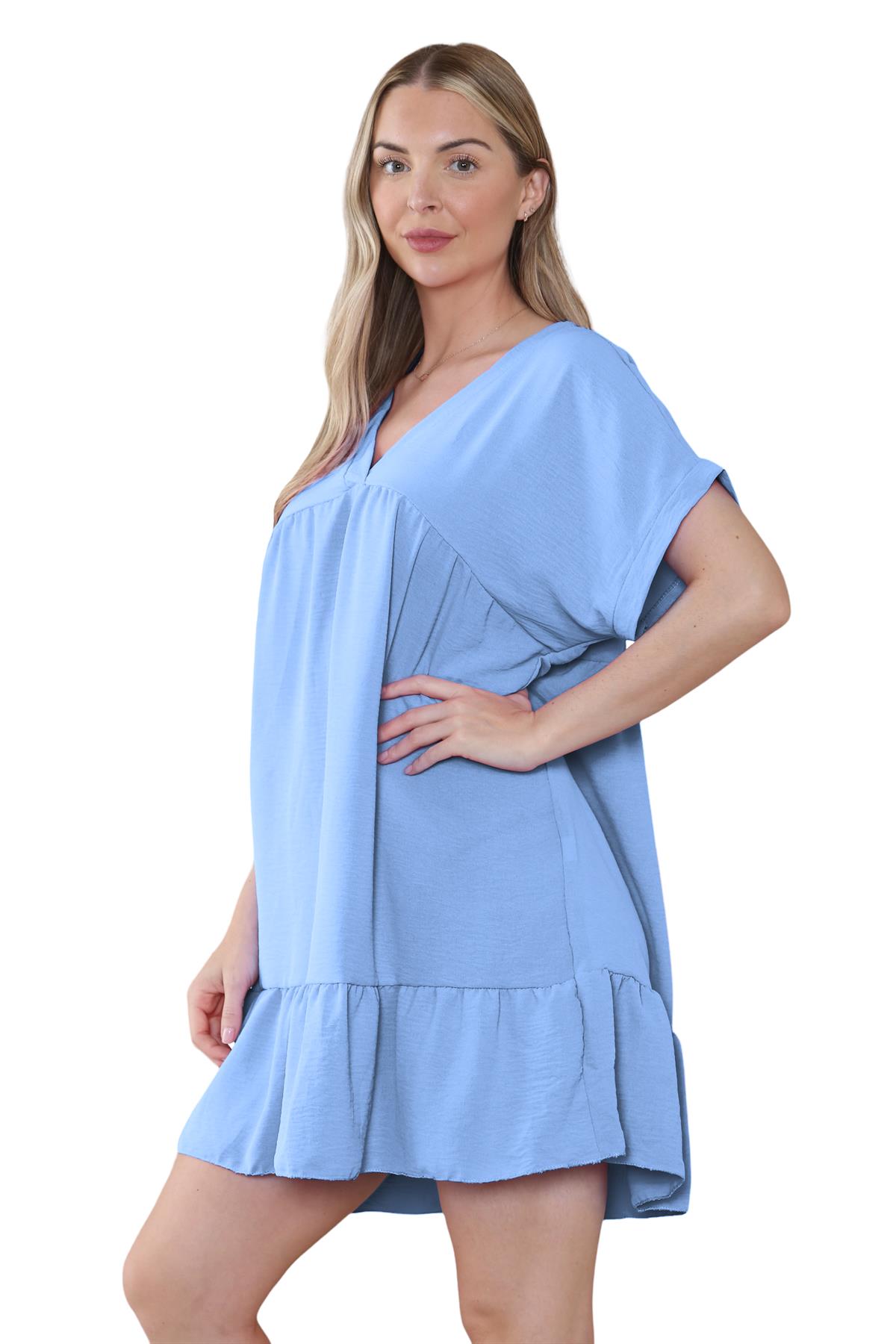 Mini top plisado liso italiano con cuello en V para mujer playa columpio - Imagen 41 de 54