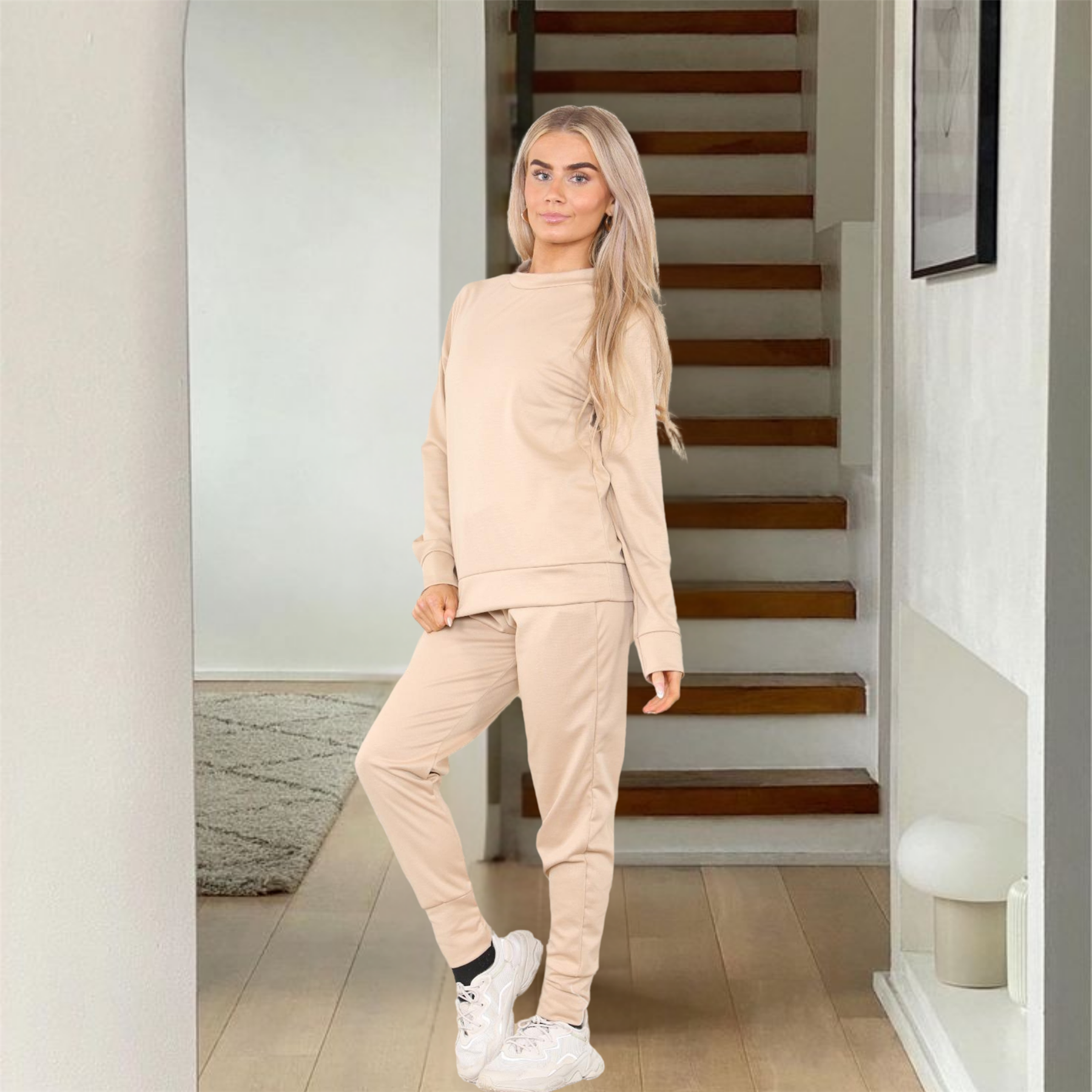 Chándal de manga larga para damas Pantalones de chándal 2 piezas Traje liso Ropa de salón - Imagen 41 de 45