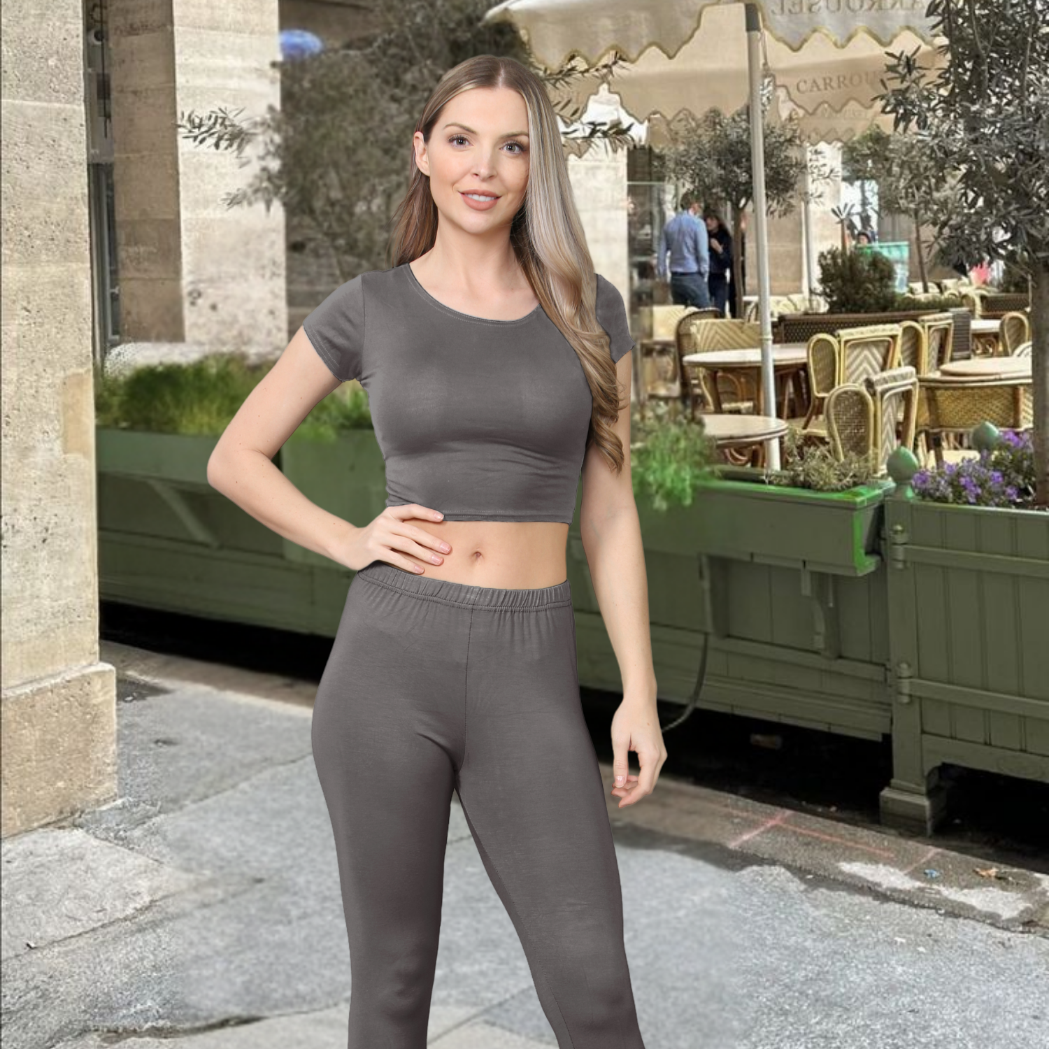 Damen Trainingsanzug Kurzarm Crop Top Sport Legging Workout Aktiv Lounge Set - Bild 43 von 148