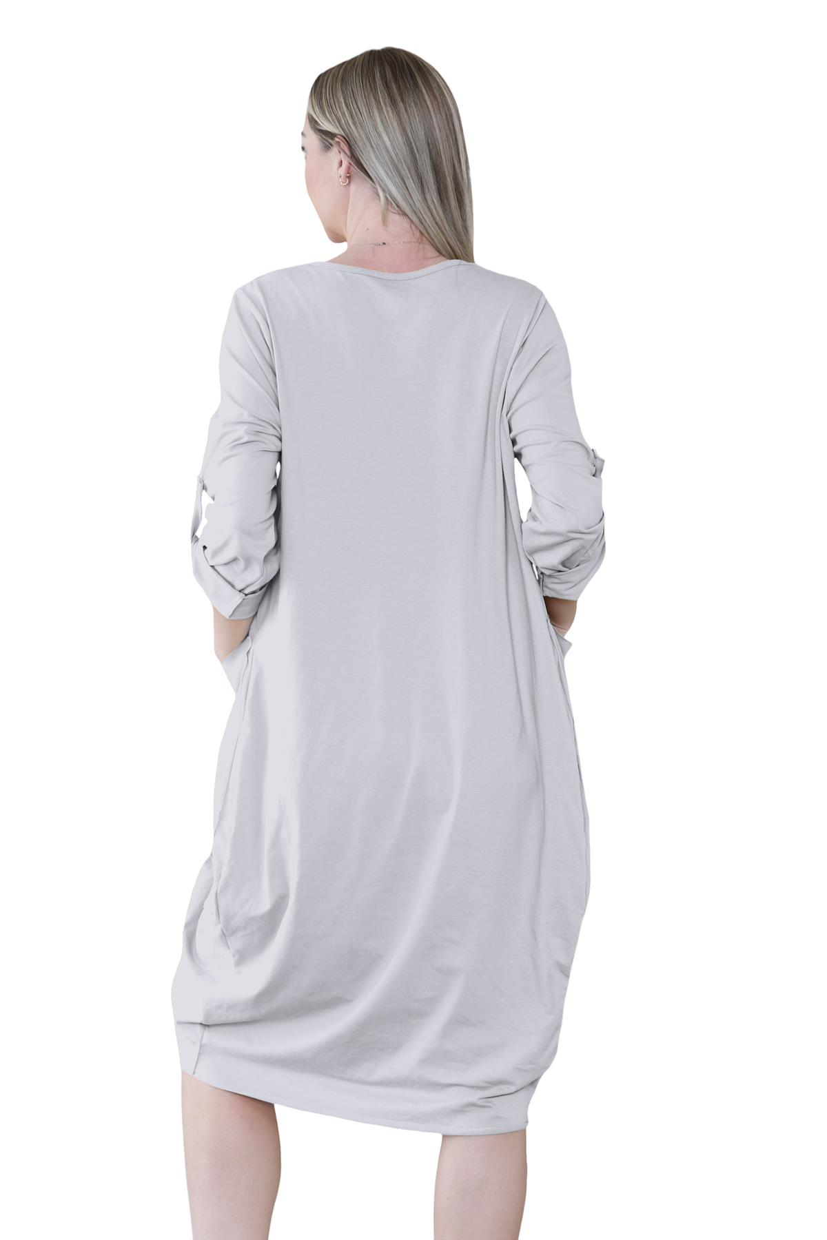 Vestido túnica italiana con mangas giratorias para damas Vestido Lagenlook Bolsillos lisos Vestido holgado - Imagen 15 de 45