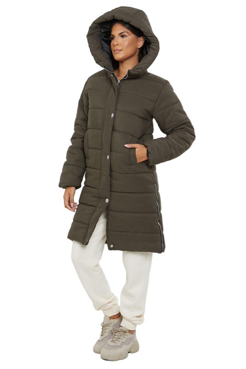 Womens Hooded Longline Coat Puffer Padded Long Sleeve Bodywarmer Winter Jacket - Picture 39 of 50