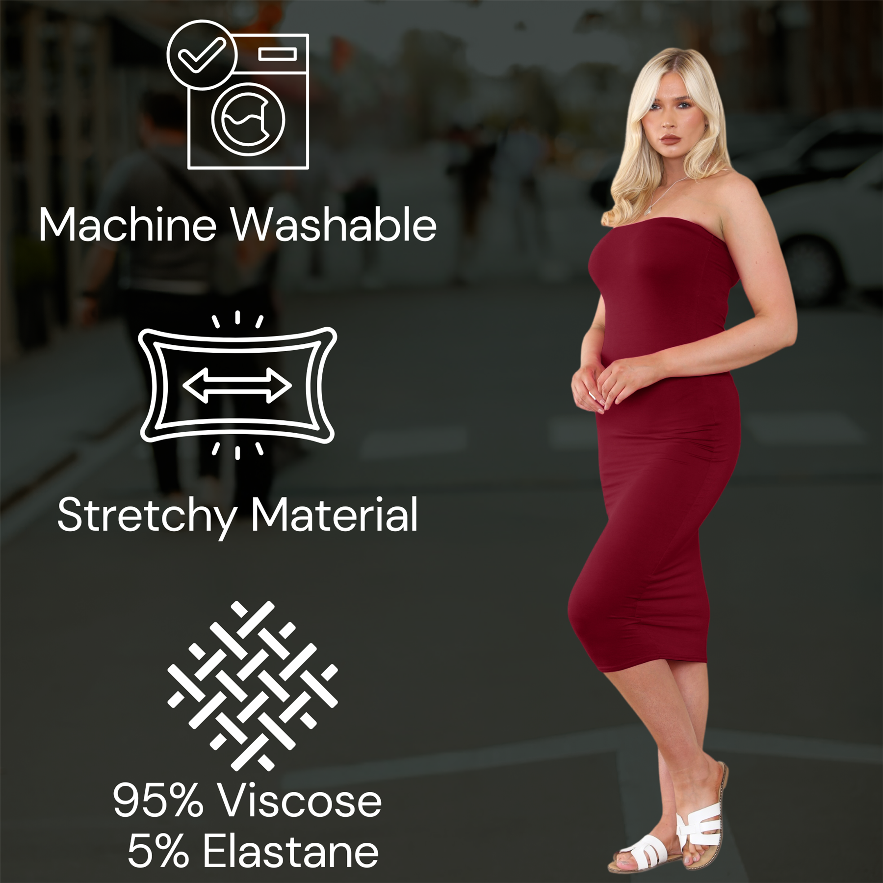 Damas Boobtube Midi Vestido Liso Elástico Sin tirantes Bandeau Verano Bodycon Vestido - Imagen 120 de 126