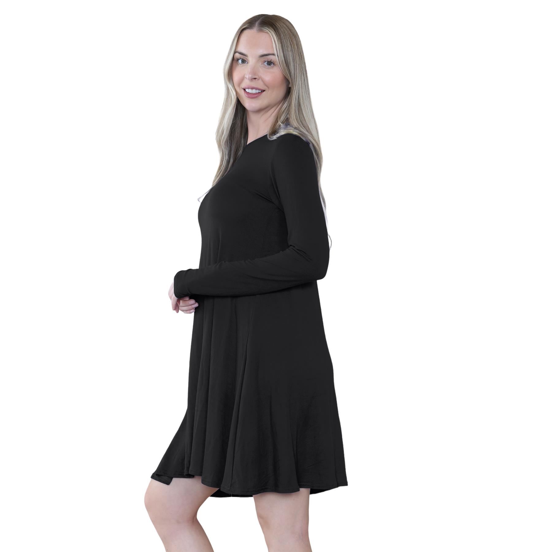 Damen Swing Kleid Uni Langarm Freizeit Ausgestellt A Linie Mini Oberteil Übergröße - Bild 6 von 100
