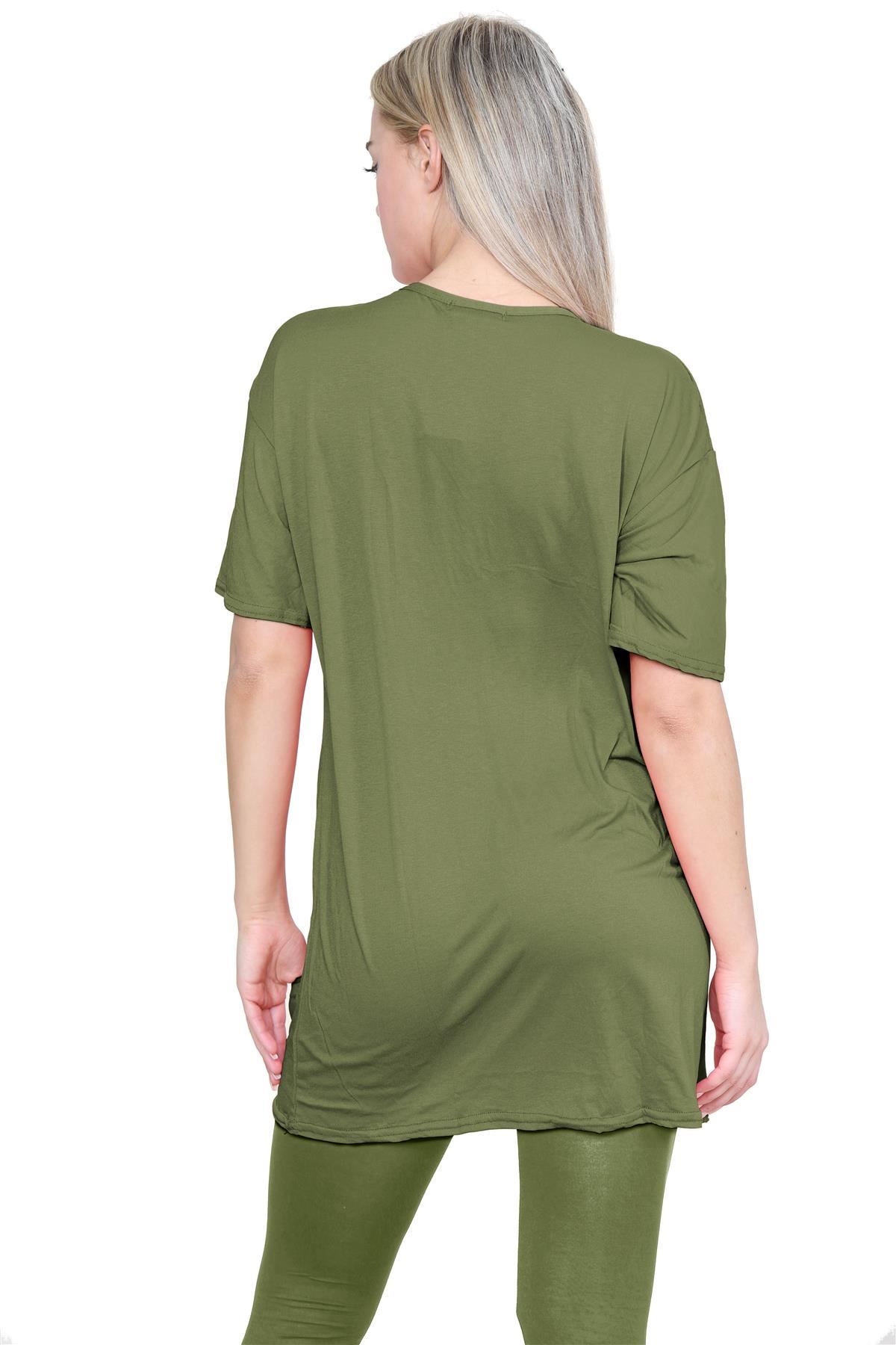 Damas Longline Suelto Camiseta Leggings Gimnasio Chándal Conjunto Coord 2 Piezas Ropa de Salón - Imagen 60 de 155