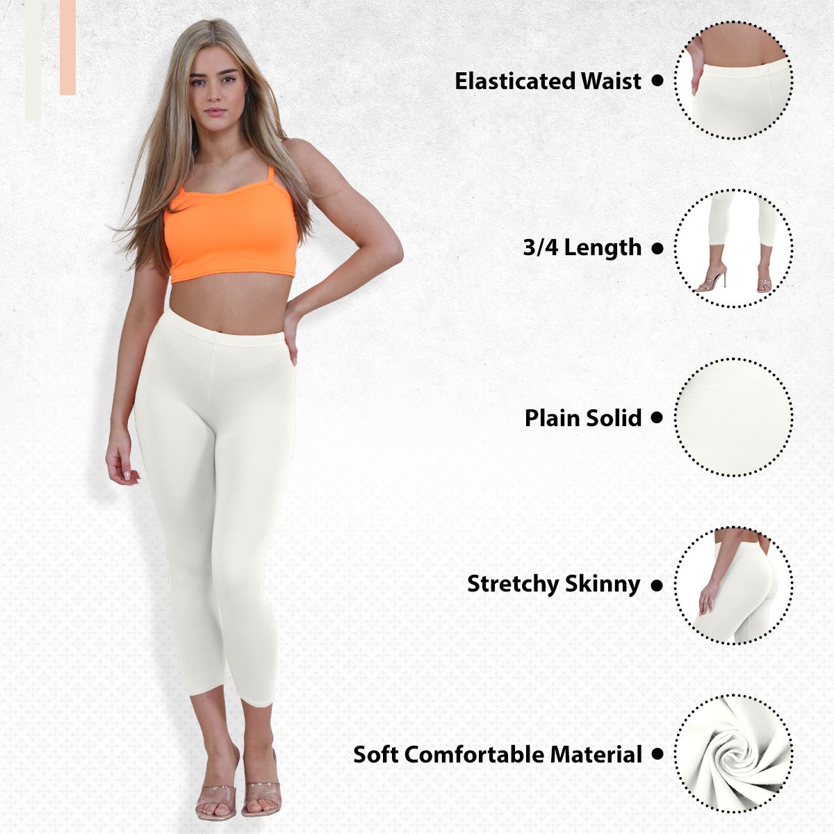 Womens 3/4 Leggings Workout Tight Plain Stretchy Cropped Capri Active Pants - Picture 24 of 186