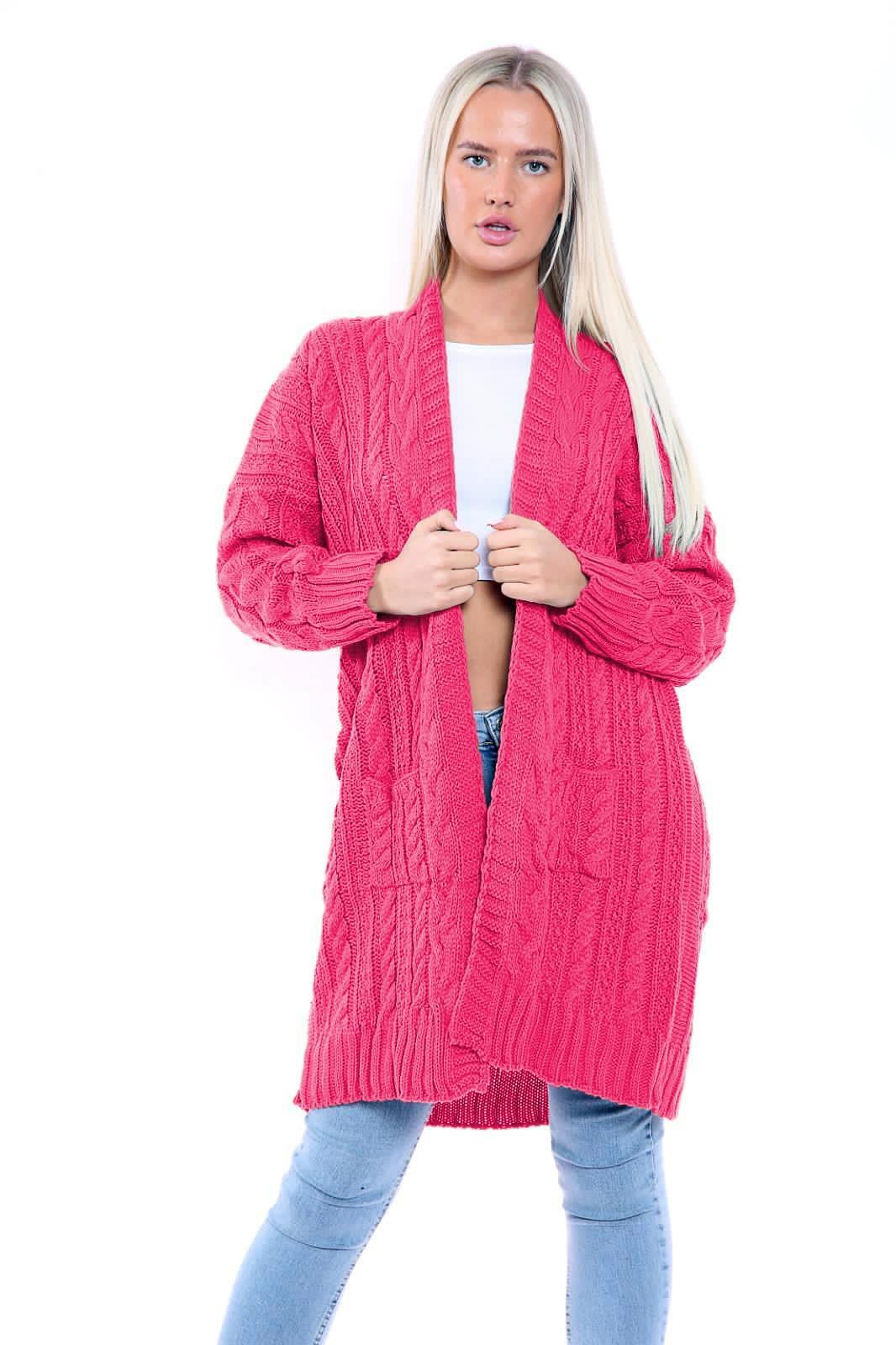 Cárdigan con capa para mujer de gran tamaño señora grueso bolsillo tejido con cable jumper largo - Imagen 10 de 24