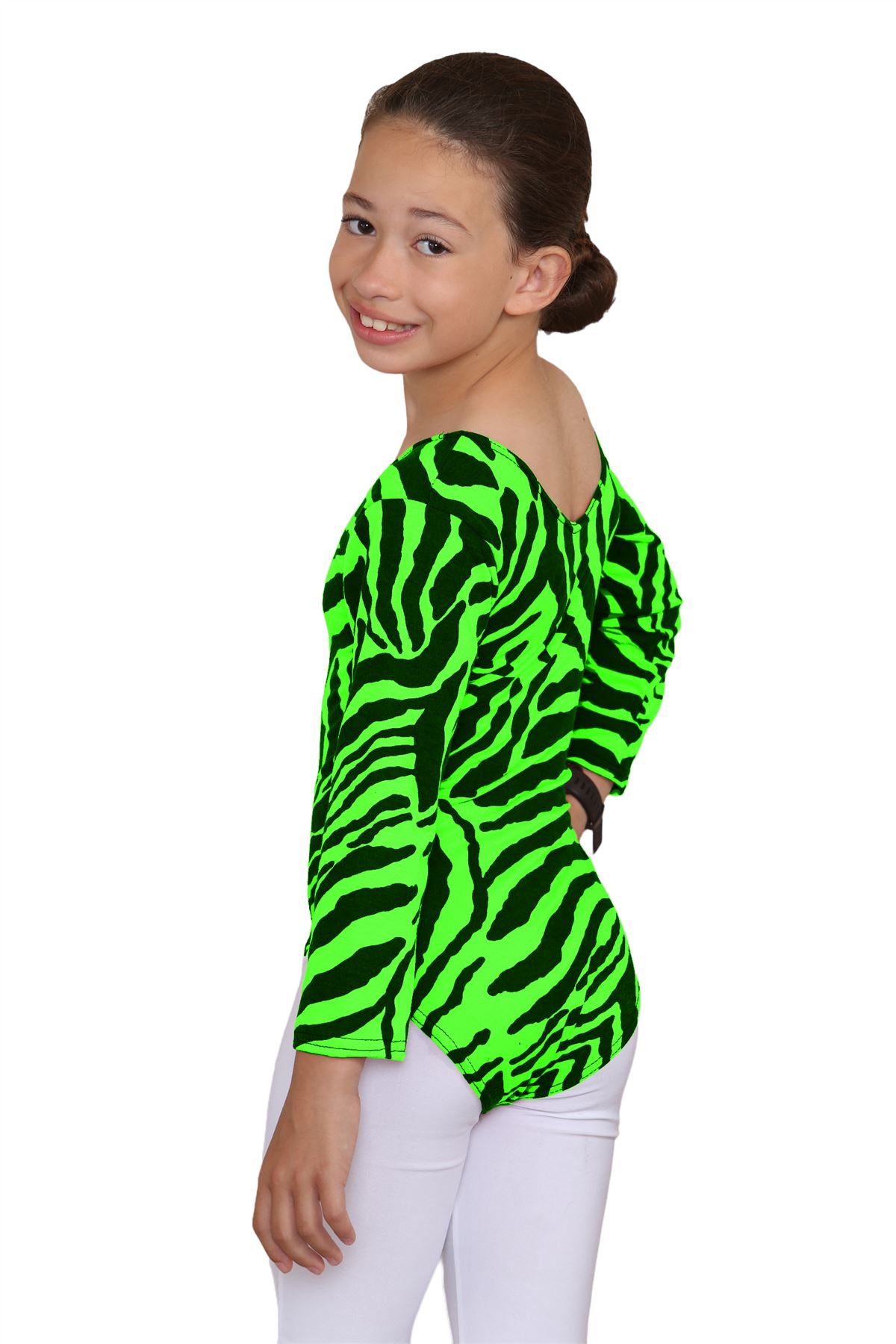 Girls Dance Leotard Zebra Print Long Sleeve Microfibre Gymnastics Kids Bodysuit - Picture 8 of 37