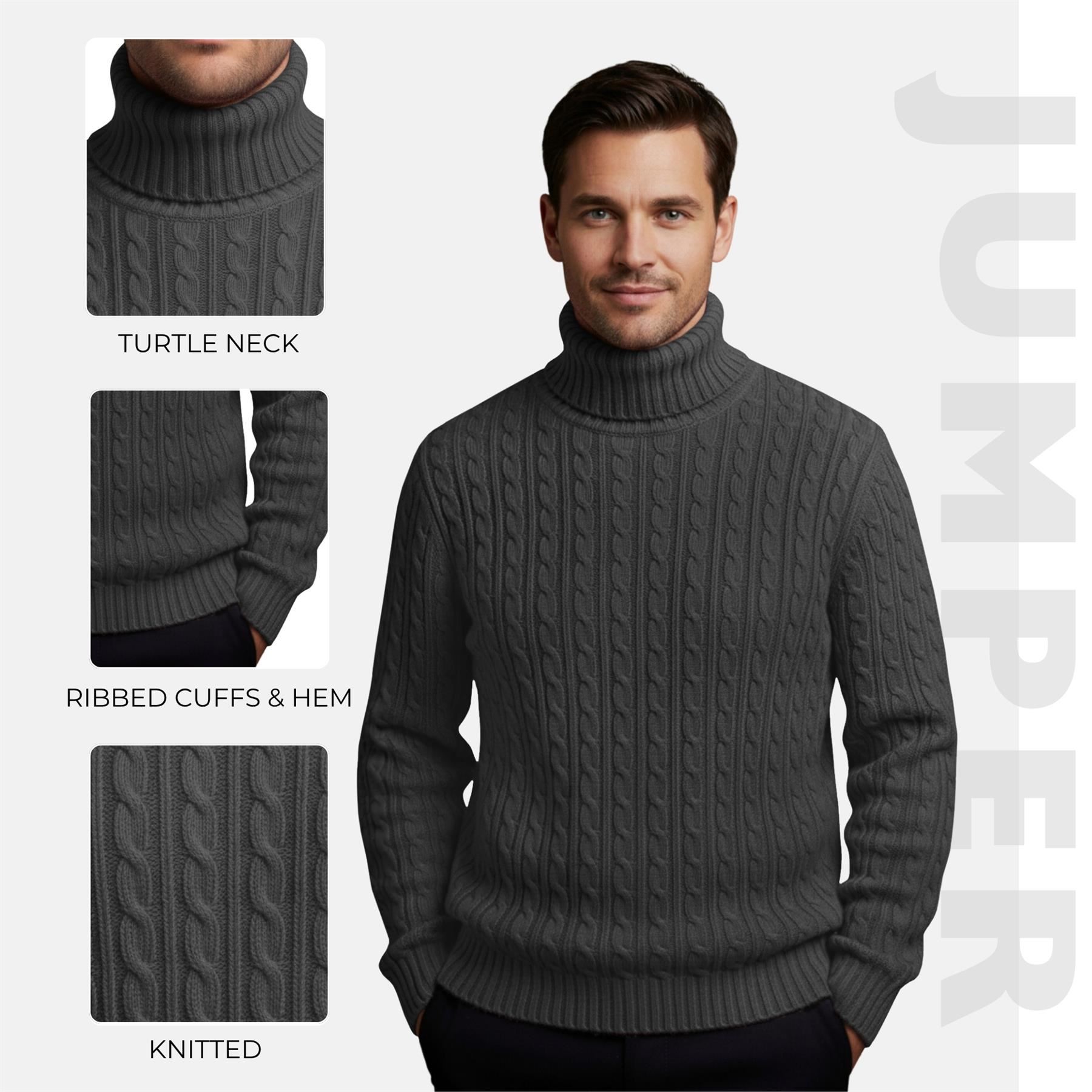 Herren Polo Rollkragen Langarm Pullover Zopfmuster Winterpullover Pulli - Bild 41 von 154