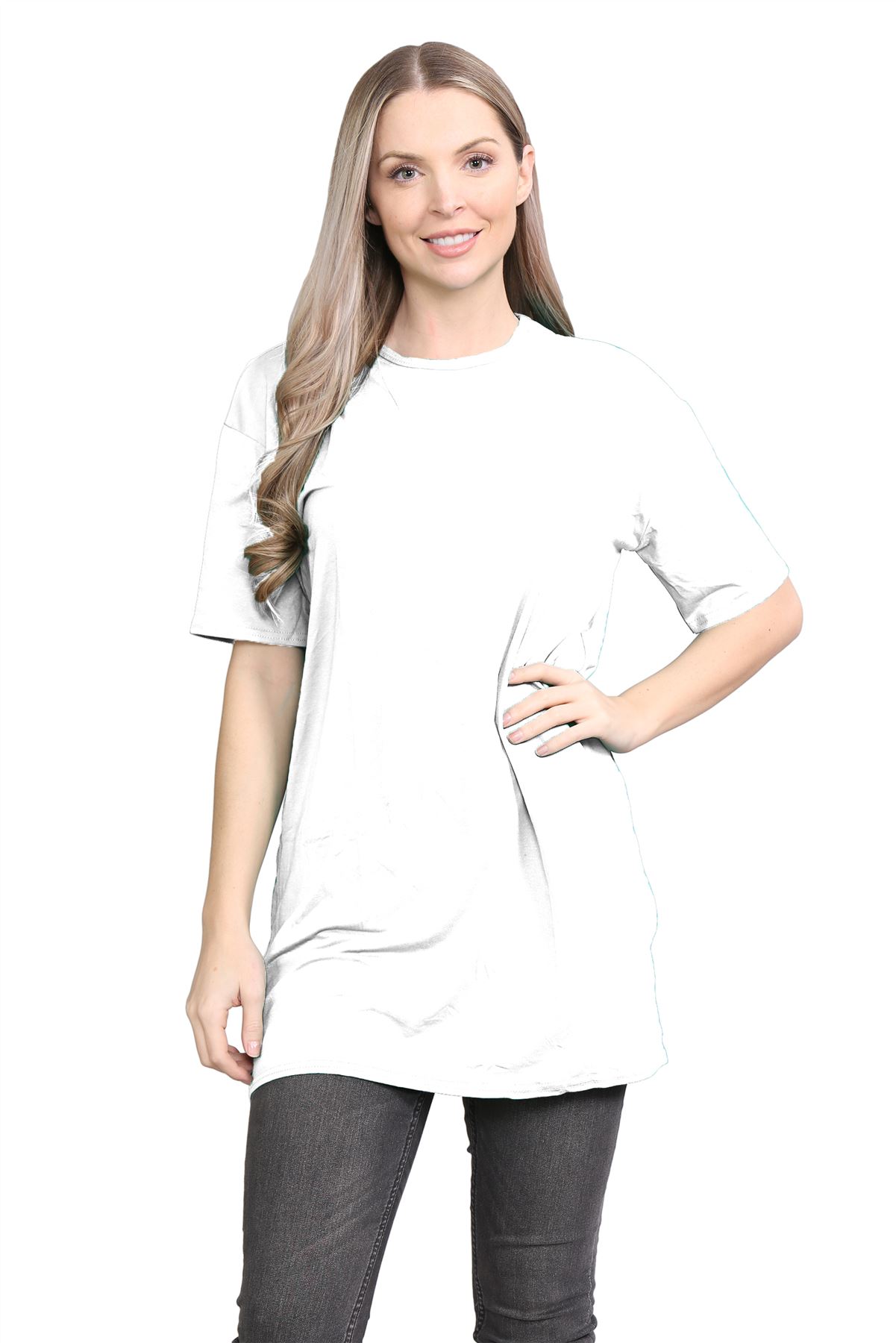 Womens Oversized T-Shirt Plain Baggy Short Sleeve Round Neck Basic Summer Top - Picture 29 of 44