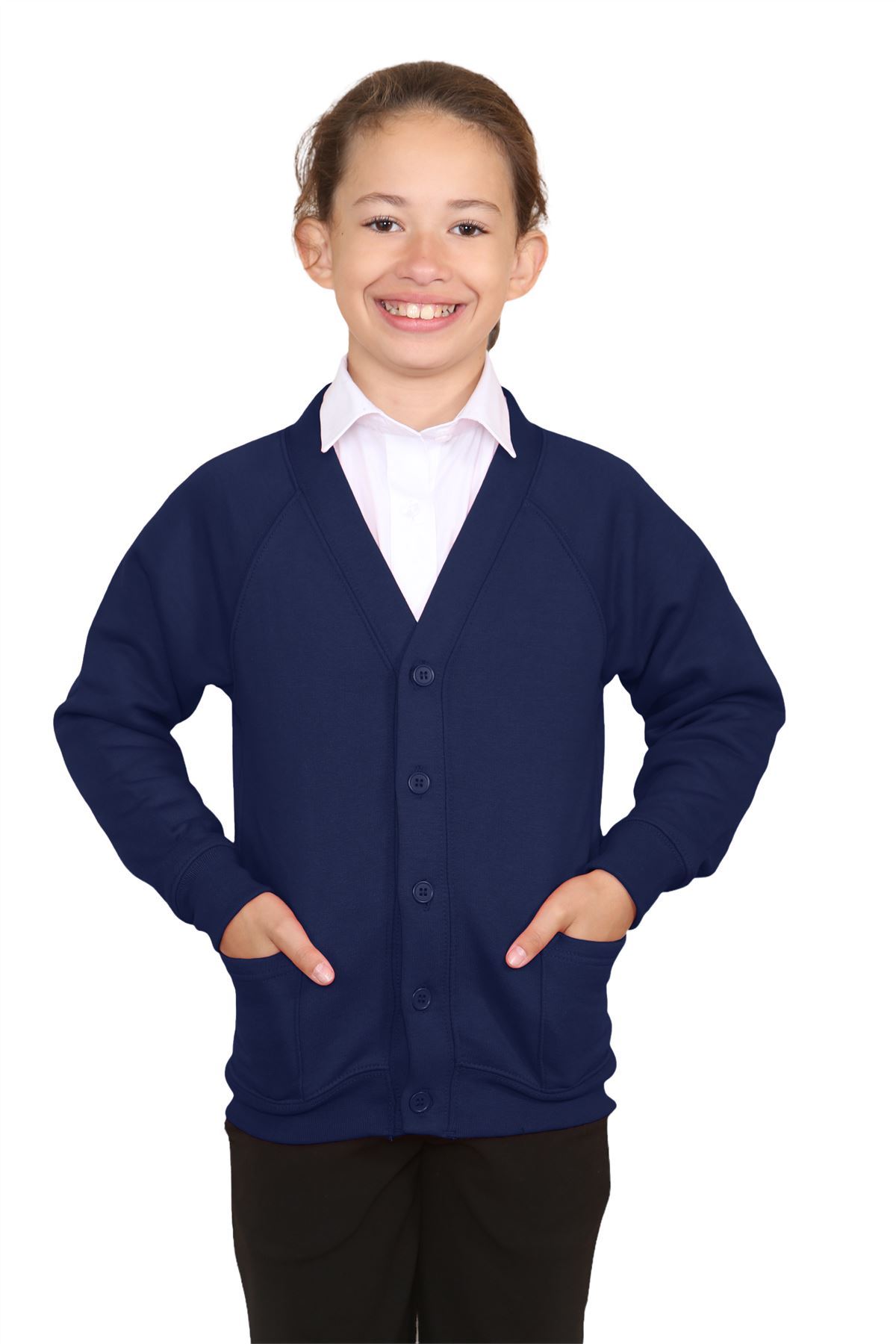 Niñas Cuello en V Cárdigan Uniforme Escolar Manga Larga Jersey Niños Niños Suéter 2-13 Años - Imagen 17 de 44
