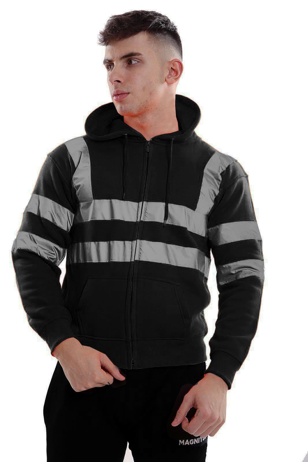 Nuevo Para Hombres Alta Visibilidad Sudadera con Capucha Visibilidad Cremallera Polar Trabajo Sudadera con Capucha Chaqueta - Imagen 3 de 21