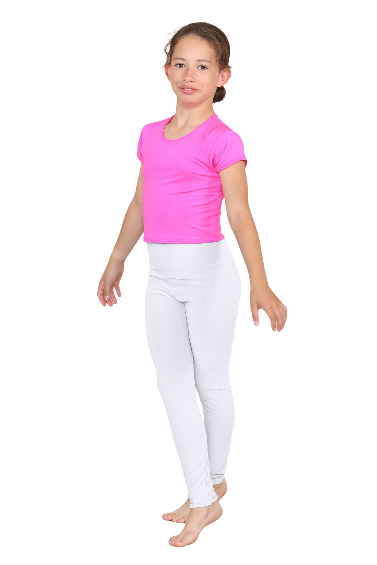 Girls Dance Leggings Gymnastics Microfibre Pants Kids Plain Full Length Trousers - Picture 82 of 85