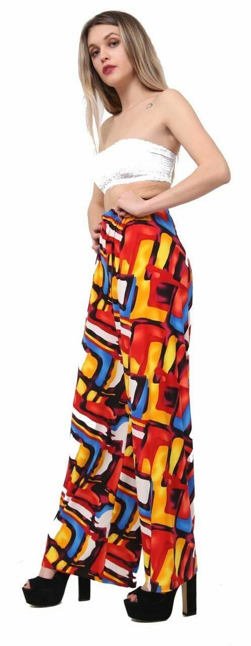 New Ladies Floral Printed Wide Leg Flared Parallel Baggy Trousers Pants Palazzo