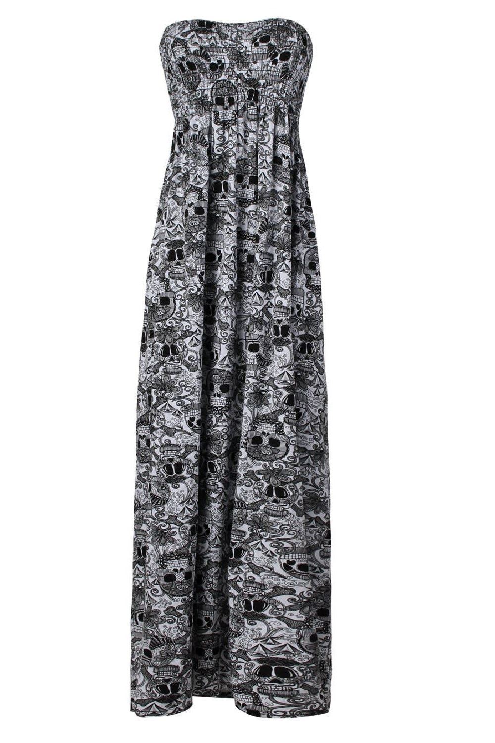 Womens Printed Sheering Maxi Dress Bandeau Strapless Boobtube Summer