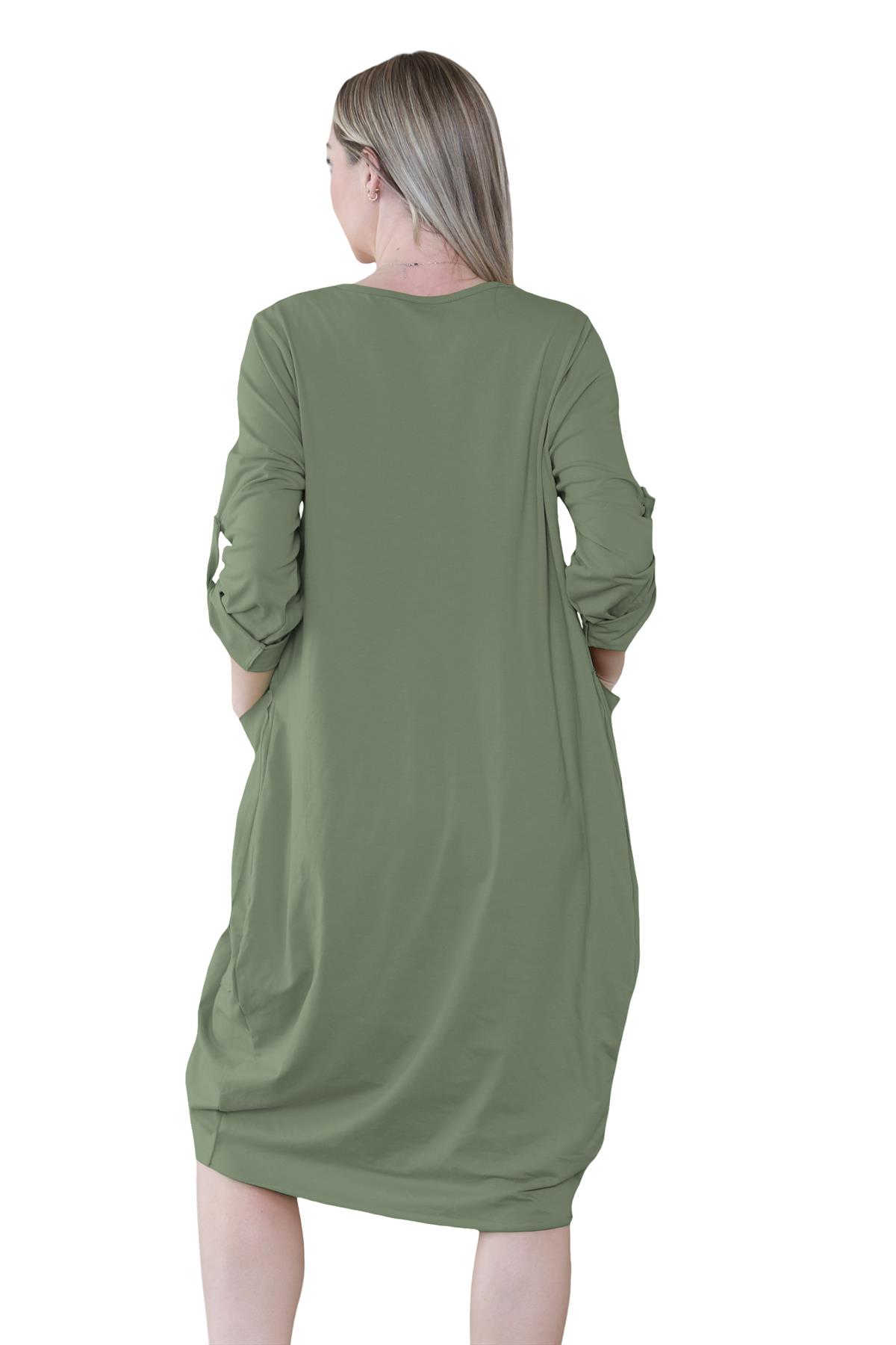 Vestido túnica italiana con mangas giratorias para damas Vestido Lagenlook Bolsillos lisos Vestido holgado - Imagen 20 de 45