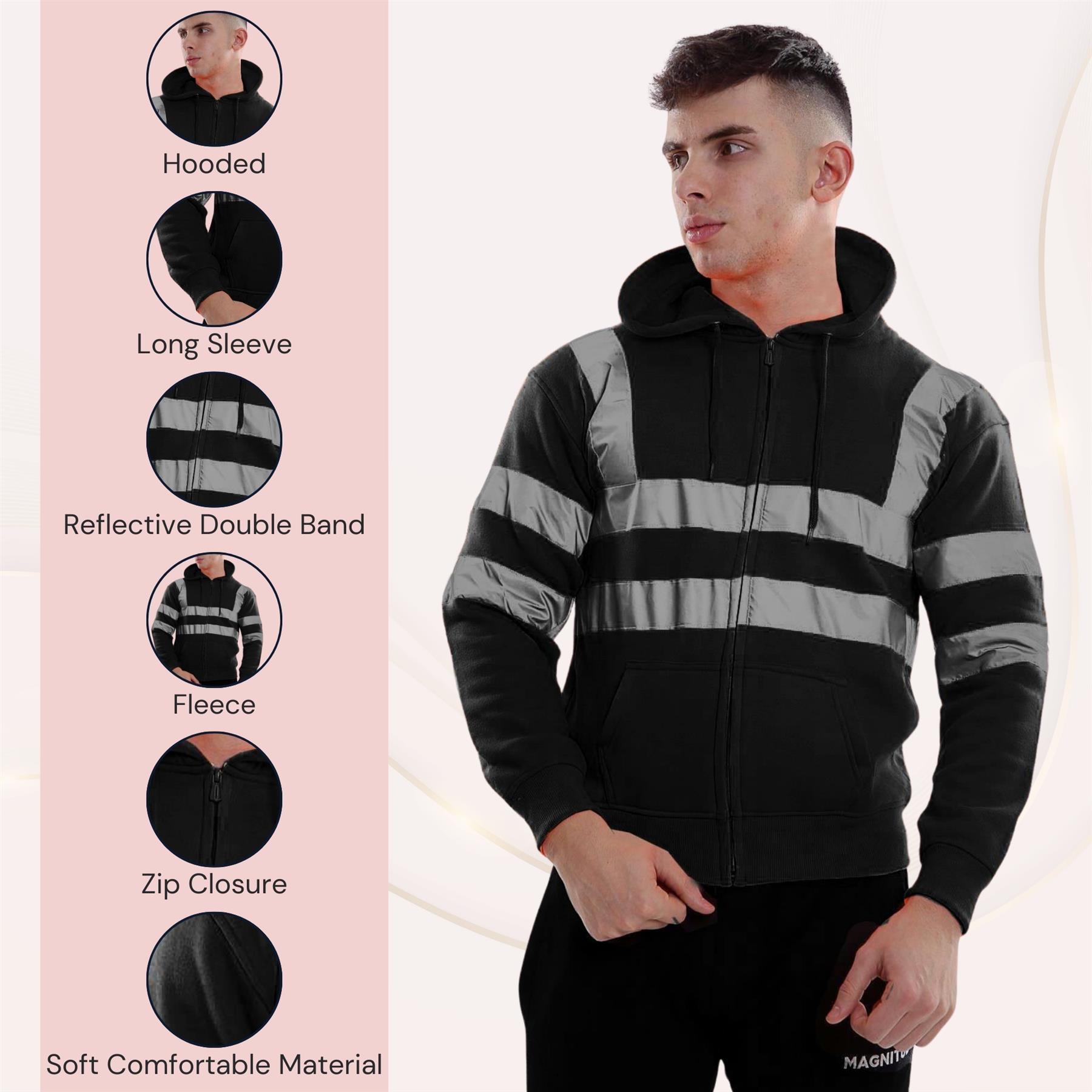 Nuevo Para Hombres Alta Visibilidad Sudadera con Capucha Visibilidad Cremallera Polar Trabajo Sudadera con Capucha Chaqueta - Imagen 4 de 21