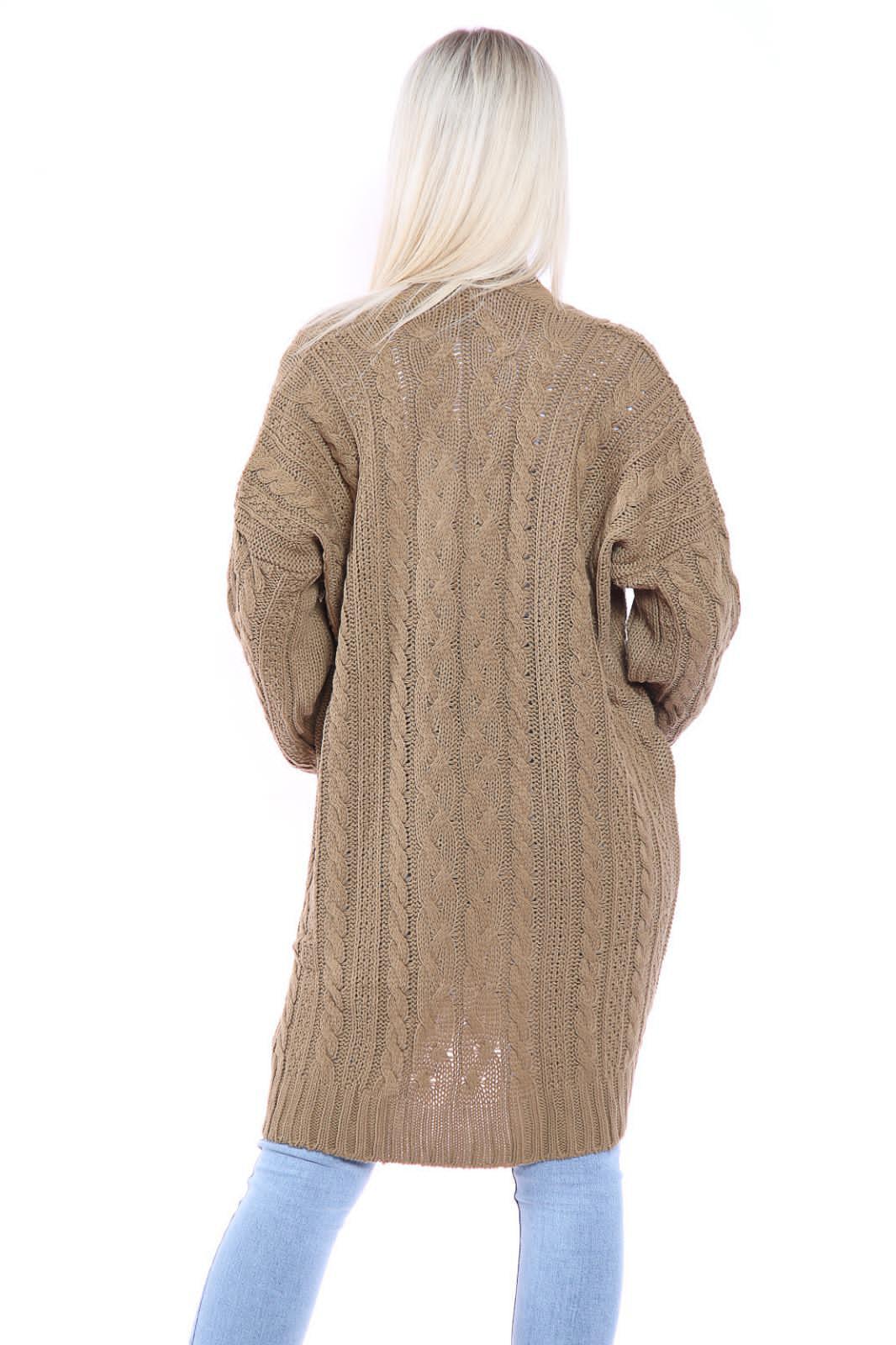 Cárdigan con capa para mujer de gran tamaño señora grueso bolsillo tejido con cable jumper largo - Imagen 9 de 24