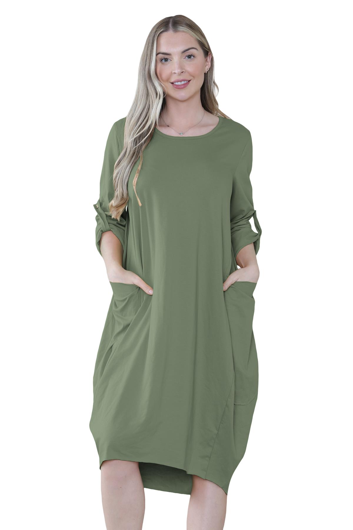 Vestido túnica italiana con mangas giratorias para damas Vestido Lagenlook Bolsillos lisos Vestido holgado - Imagen 18 de 45