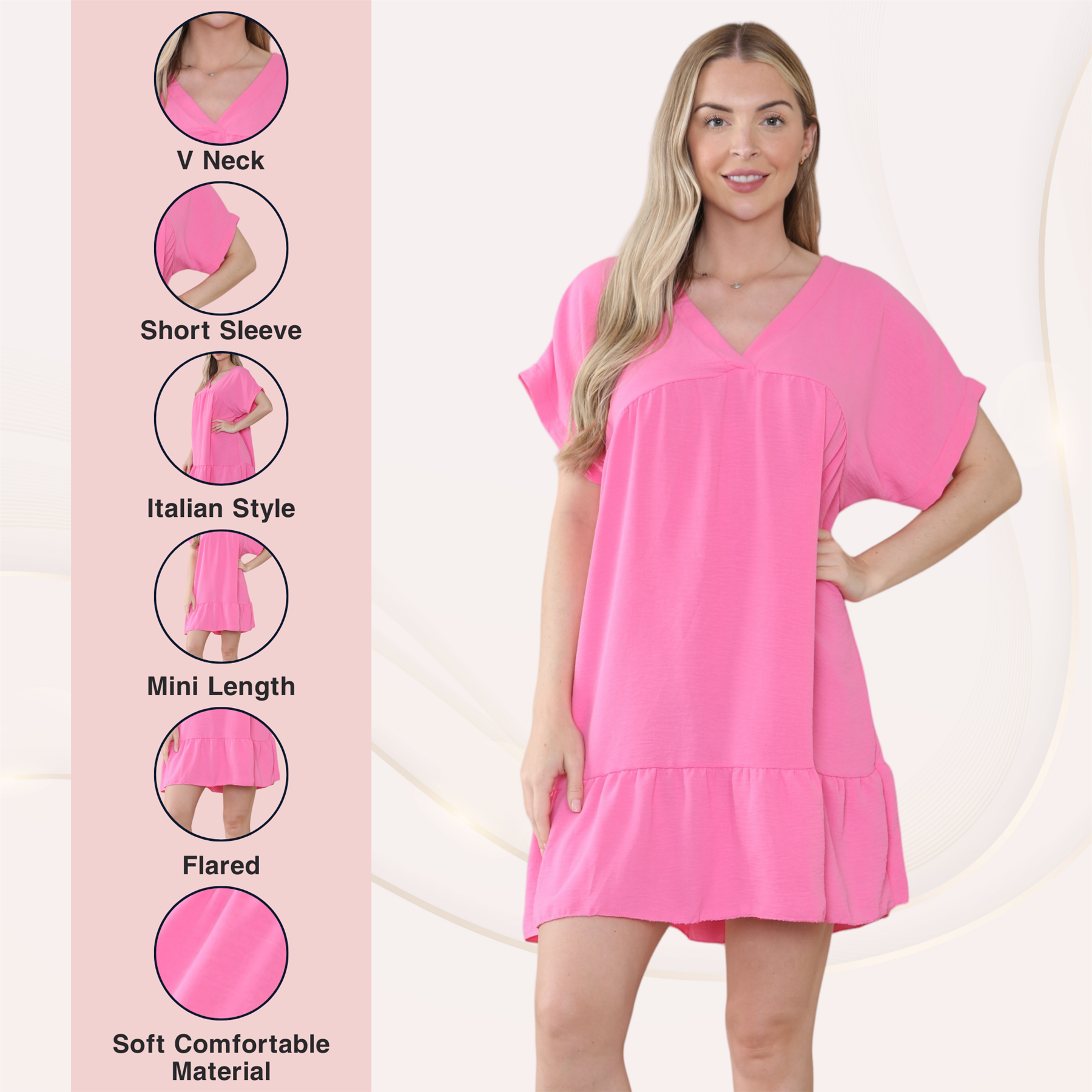 Mini top plisado liso italiano con cuello en V para mujer playa columpio - Imagen 10 de 54