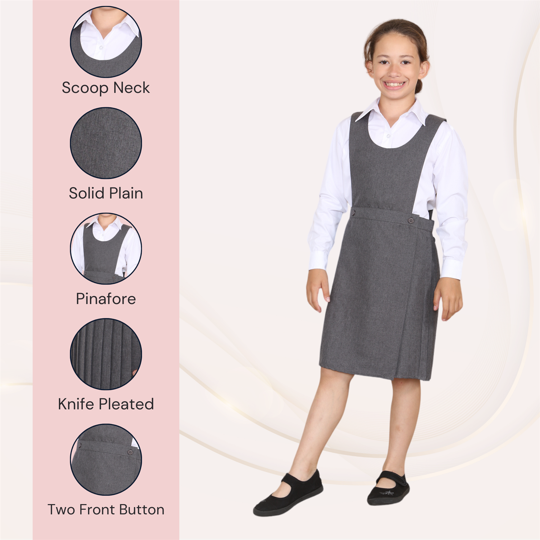 Girls Pleated Bib Pinafore Wrap Over Sleeveless Kids School Uniform Dress 2-16Yr - Picture 19 of 80