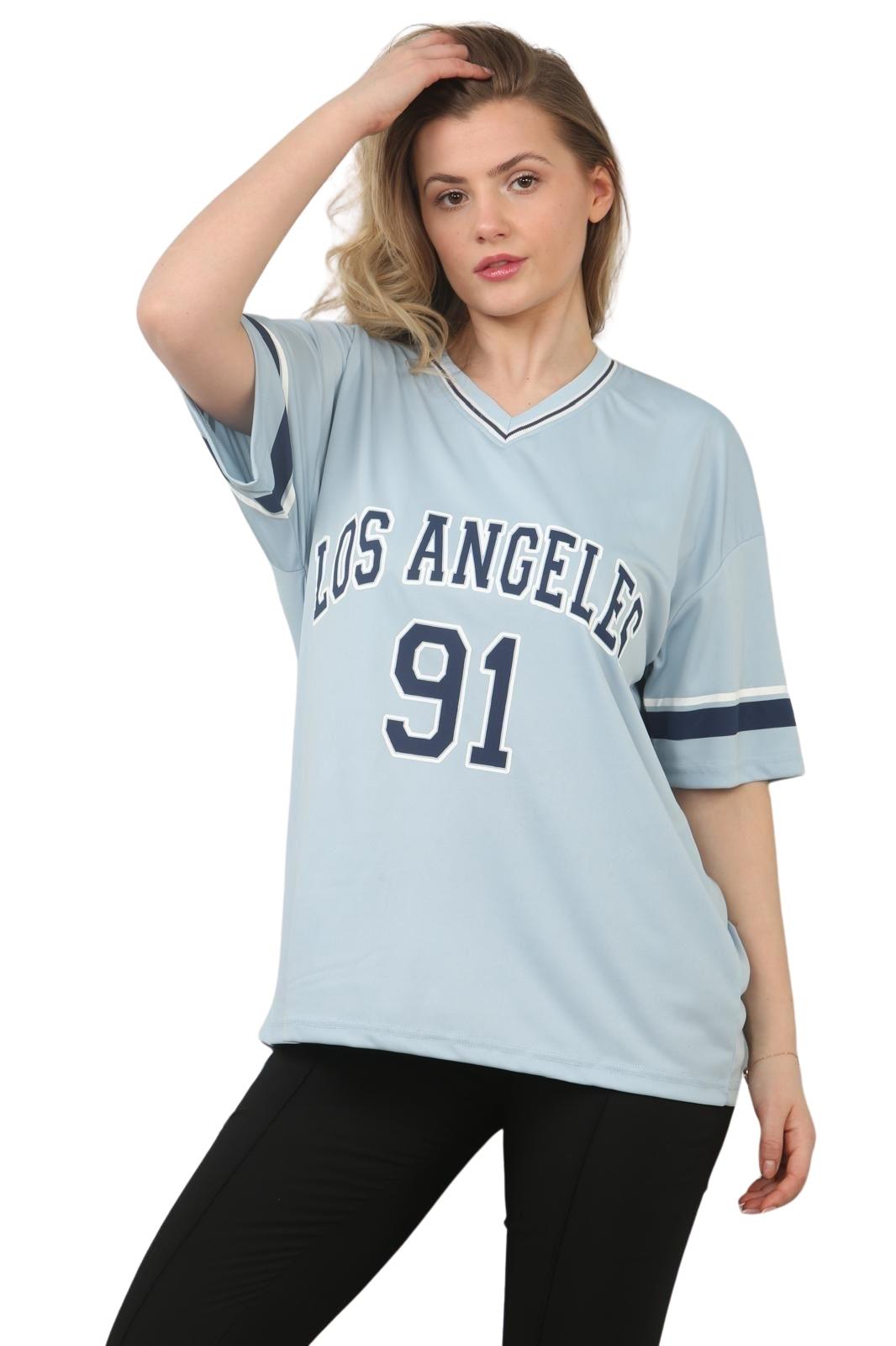 Camiseta de mujer de gran tamaño cuello en V LA 91 fútbol americano universitario holgada verano top - Imagen 39 de 50