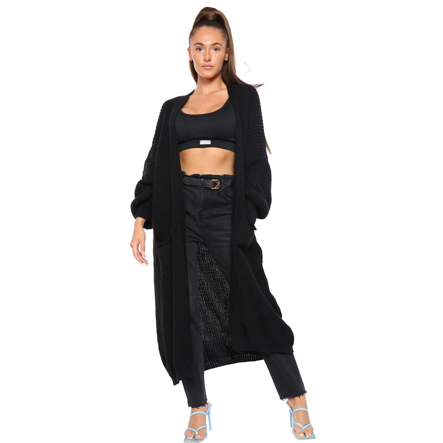 Ballonärmel Maxi Cardigan Damen übergroß gestrickt Winter Longline Pullover - Bild 16 von 134