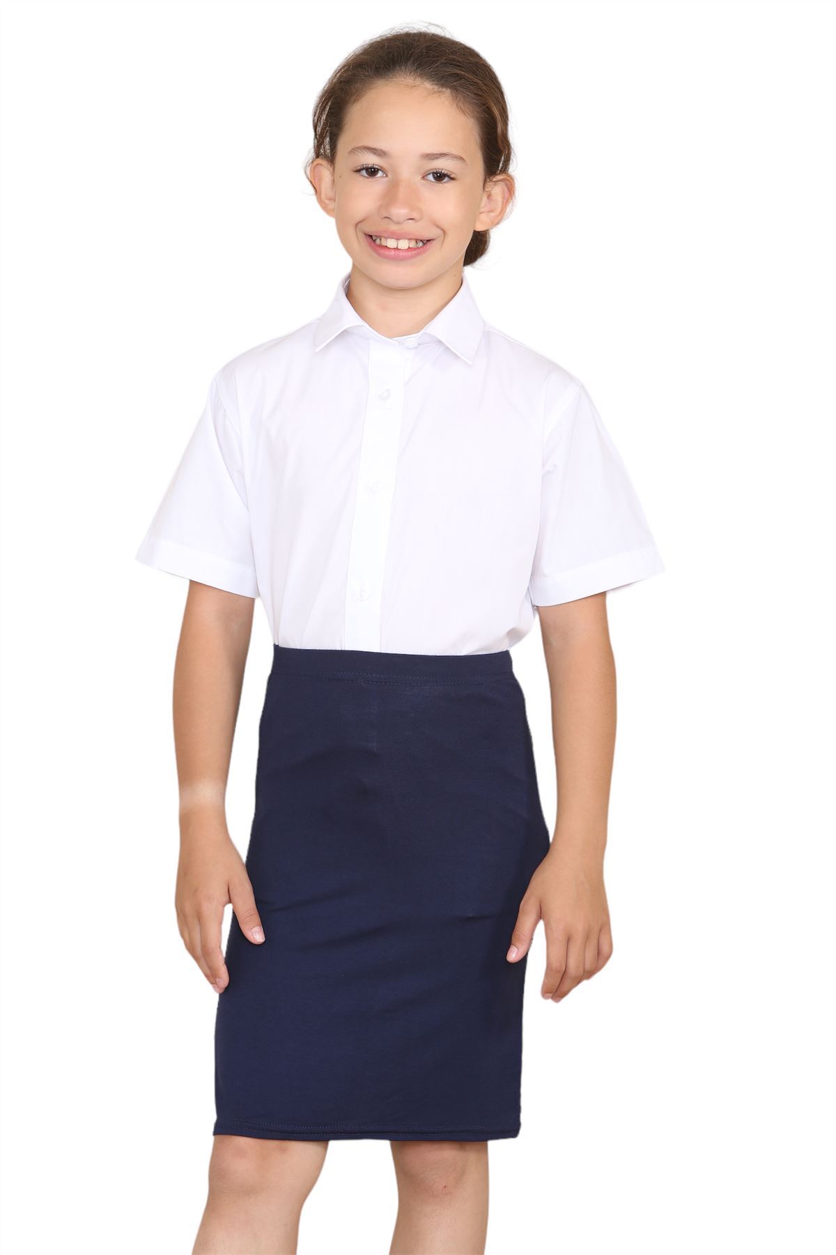 Mädchen Kurzarm Schuluniform Shirt Kinder weiß Bluse Oberteil 2er Pack - Bild 9 von 14