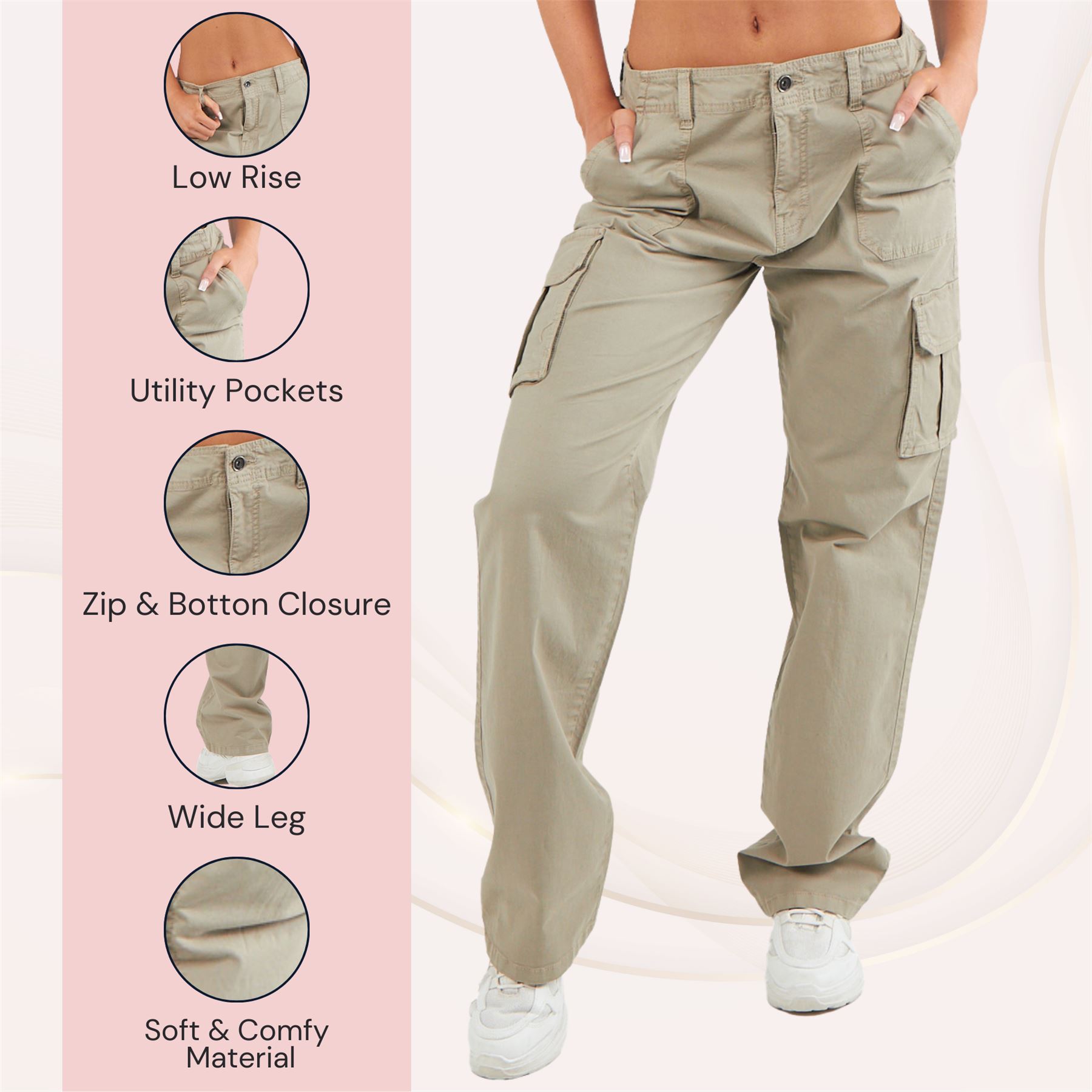 Pantalones de carga de algodón para mujer bolsillos de cintura baja calce suelto pierna ancha pantalones de combate - Imagen 24 de 26