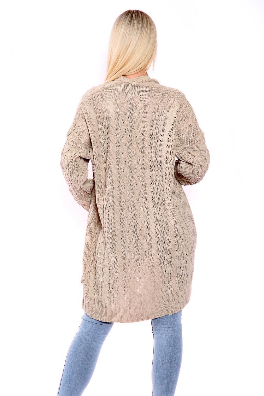 Cárdigan con capa para mujer de gran tamaño señora grueso bolsillo tejido con cable jumper largo - Imagen 23 de 24