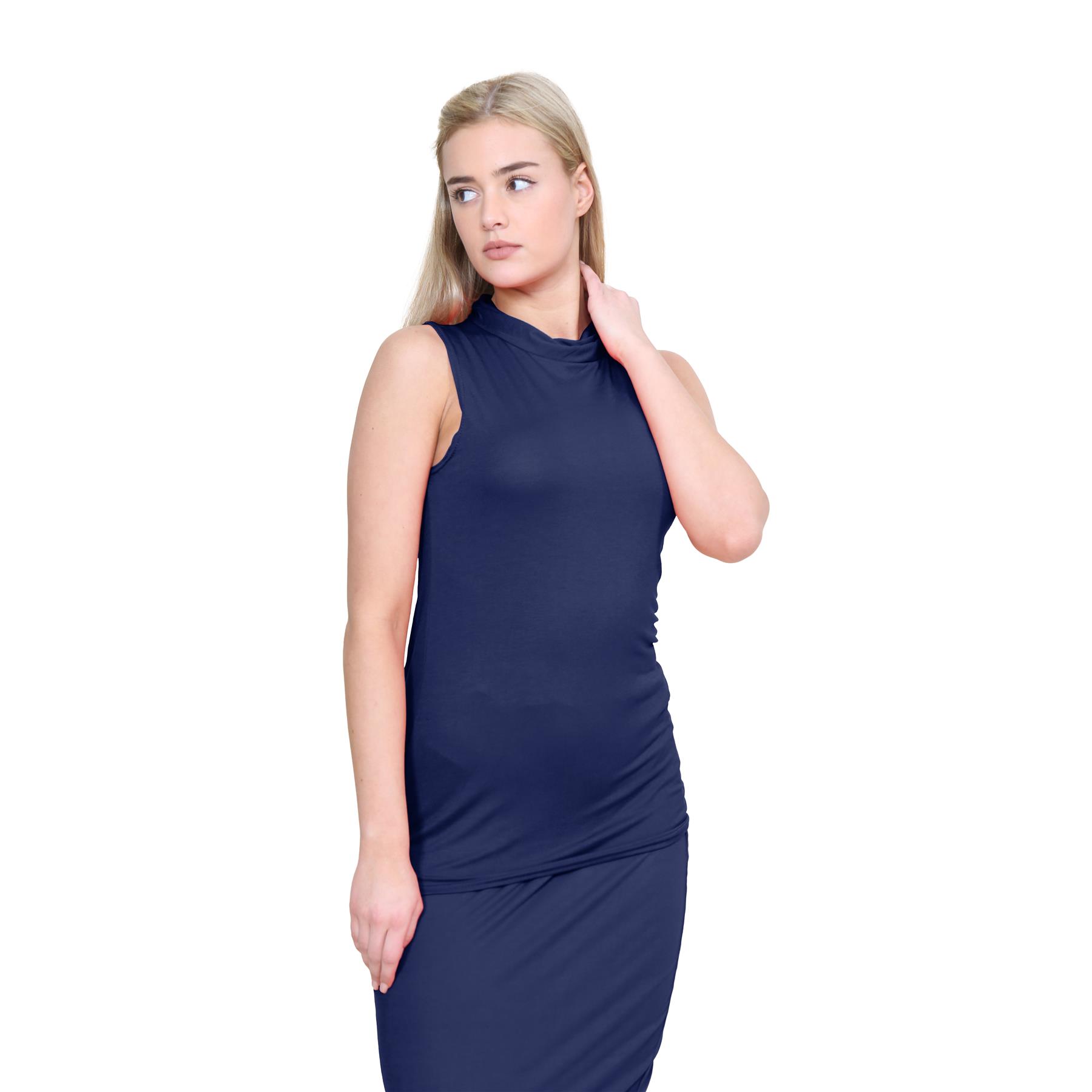 Womens Turtle Polo Neck T-Shirt Plain Stretch Sleeveless Bodycon Vest Tee Top - Picture 15 of 25