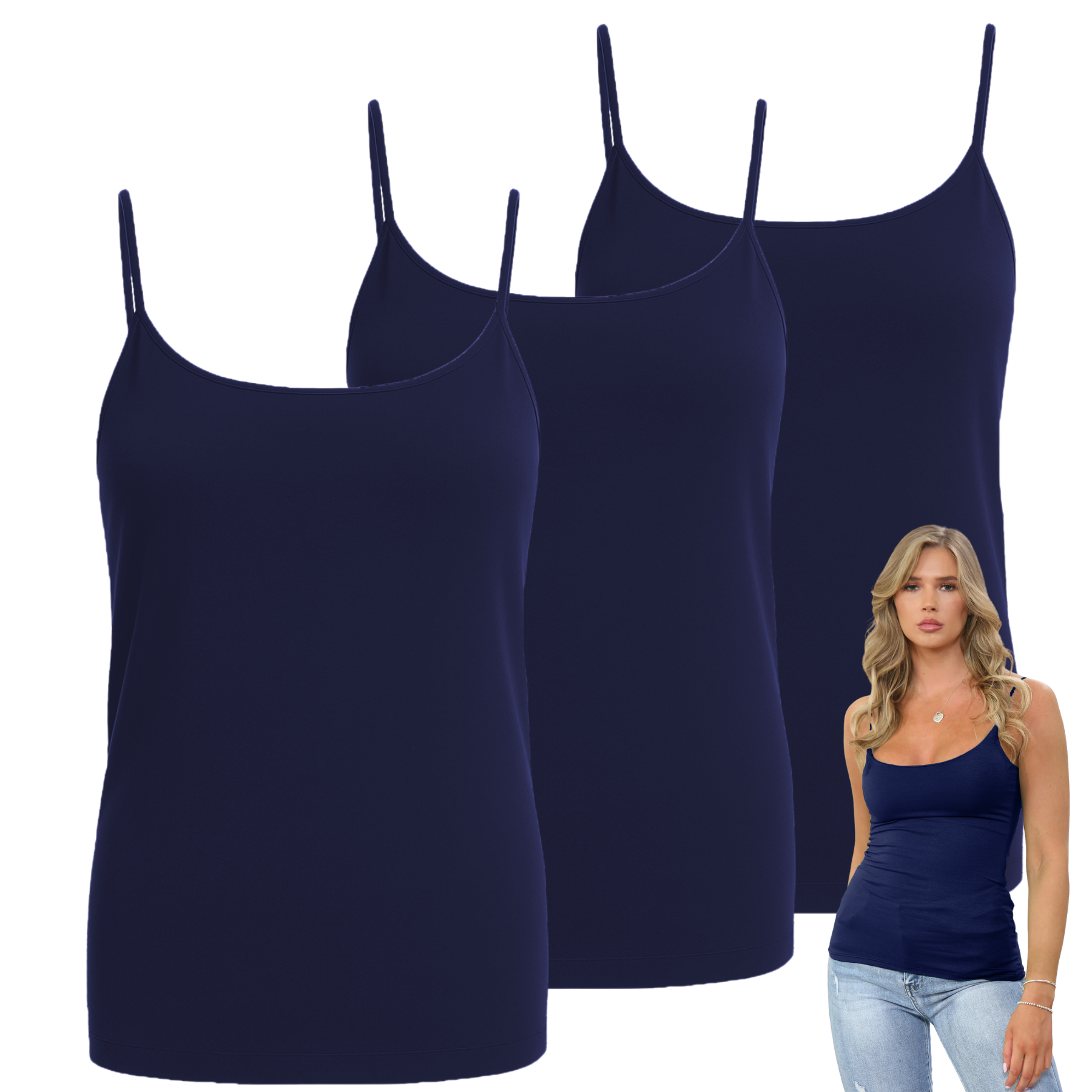 Womens Bodycon Cami Strappy Tank Top Plain Summer Activewear Vest Top, Pack of 3 - Picture 98 of 221
