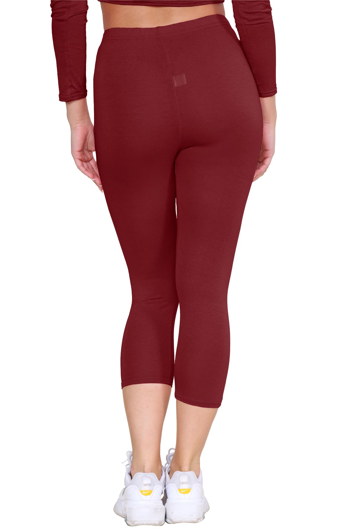 Womens 3/4 Leggings Workout Tight Plain Stretchy Cropped Capri Active Pants - Picture 174 of 186