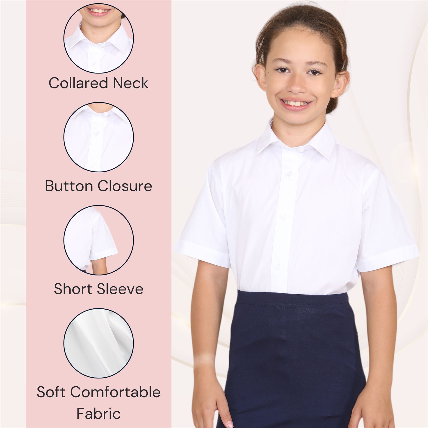 Mädchen Kurzarm Schuluniform Shirt Kinder weiß Bluse Oberteil 2er Pack - Bild 12 von 14