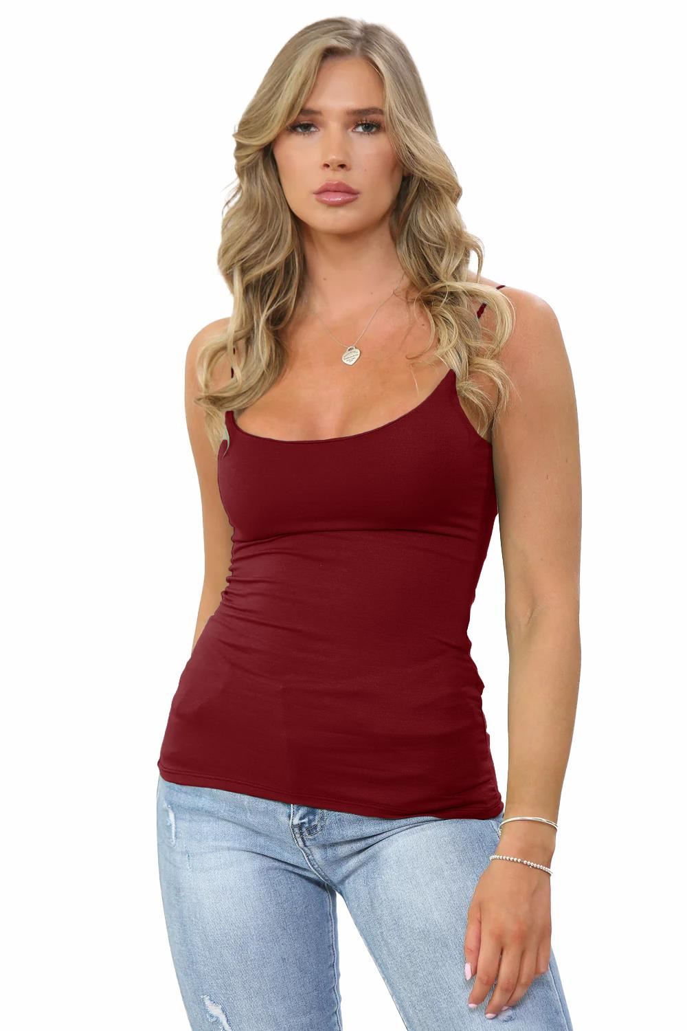 Womens Bodycon Cami Strappy Tank Top Plain Summer Activewear Vest Top, Pack of 3 - Picture 202 of 221