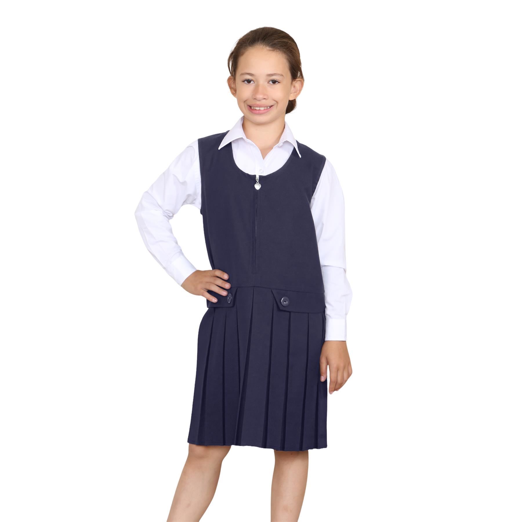 Niñas Delantal Vestido Caja Plisada Dos Botones Frontal Cremallera Uniforme Escolar Paquete de 2 - Imagen 18 de 23