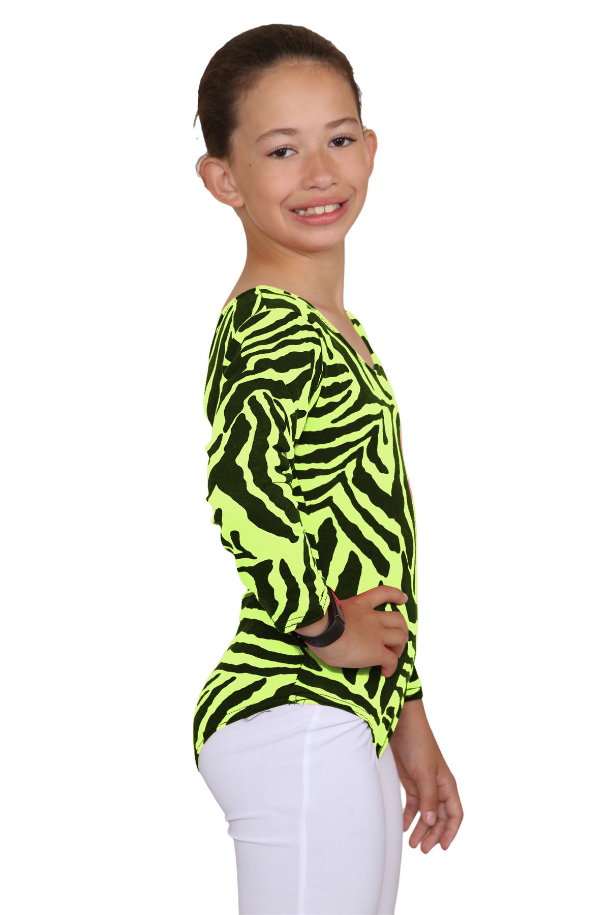 Girls Dance Leotard Zebra Print Long Sleeve Microfibre Gymnastics Kids Bodysuit - Picture 21 of 37