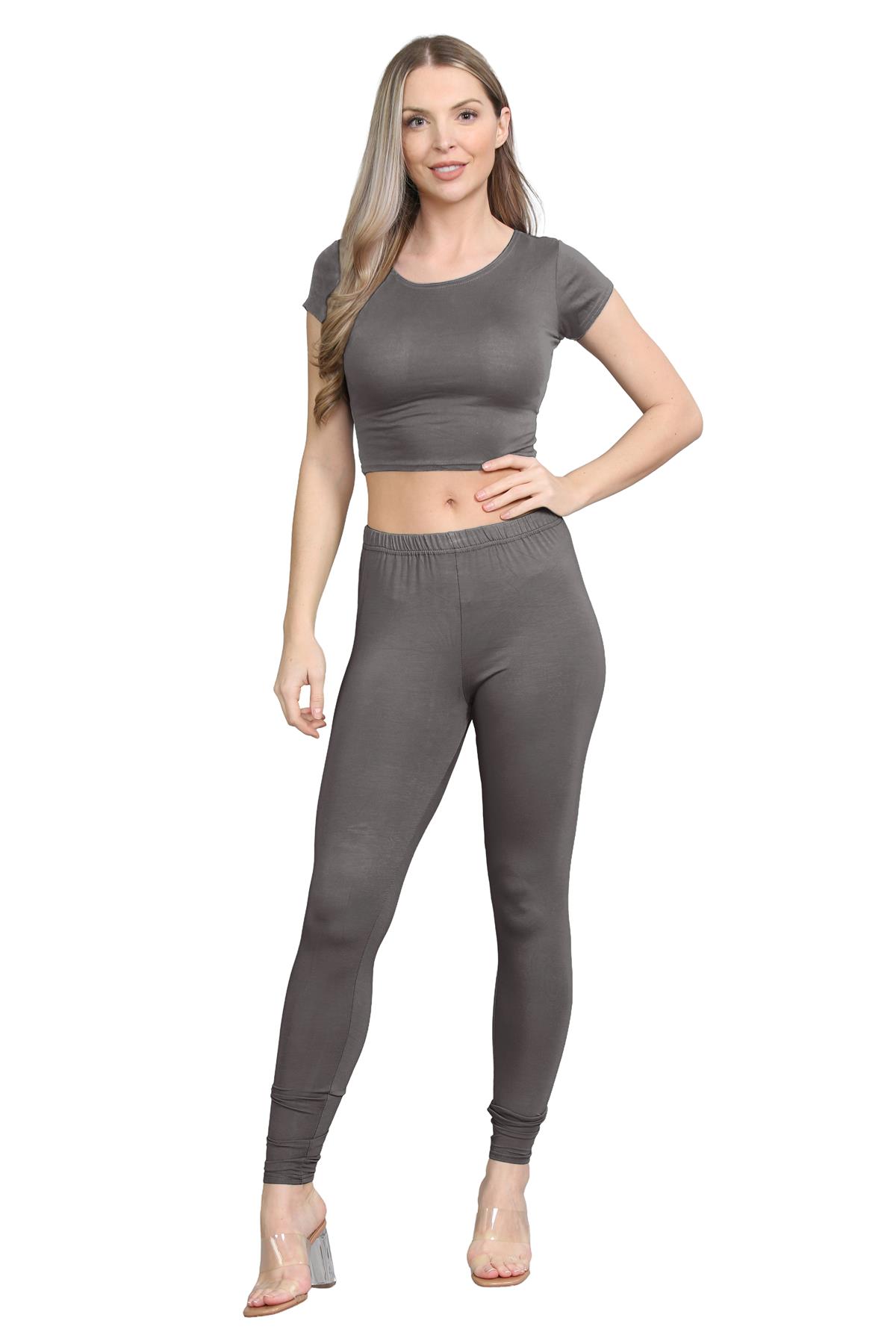 Damen Trainingsanzug Kurzarm Crop Top Sport Legging Workout Aktiv Lounge Set - Bild 37 von 148