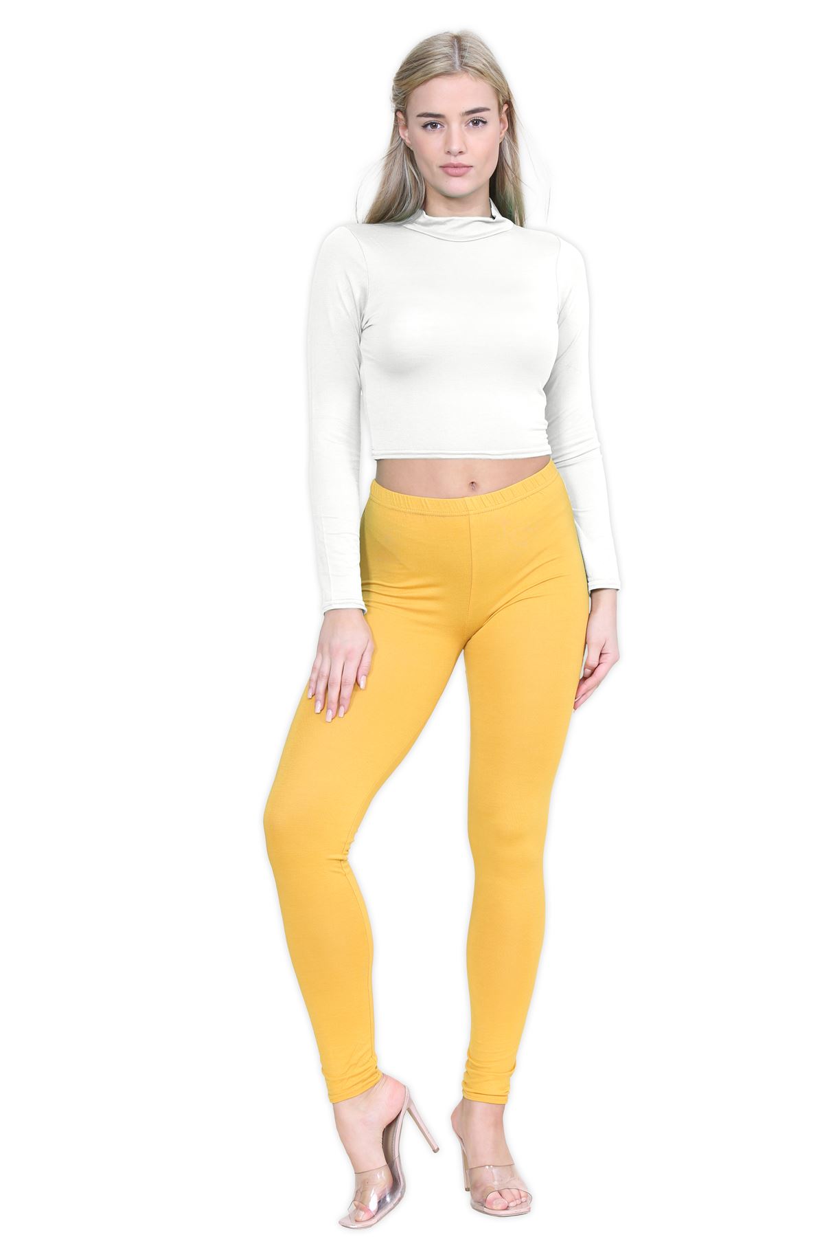 Turtle Neck Crop Top Womens Plain Long Sleeve Stretchy Basic Polo Neck T-Shirt - Picture 36 of 129