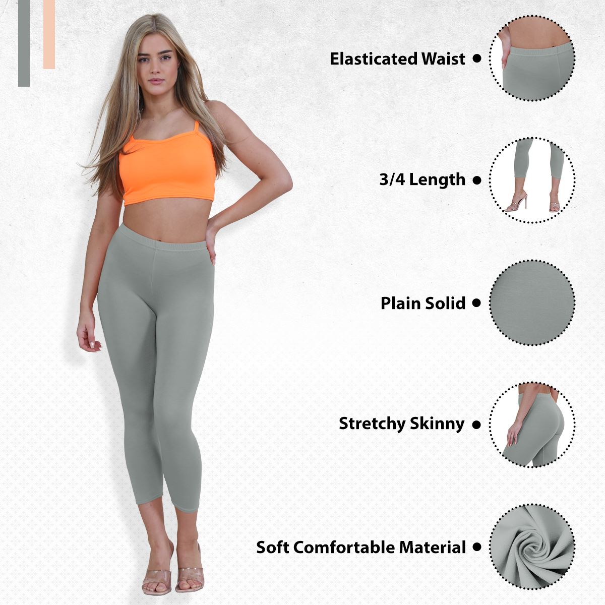 Womens 3/4 Leggings Workout Tight Plain Stretchy Cropped Capri Active Pants - Picture 61 of 186